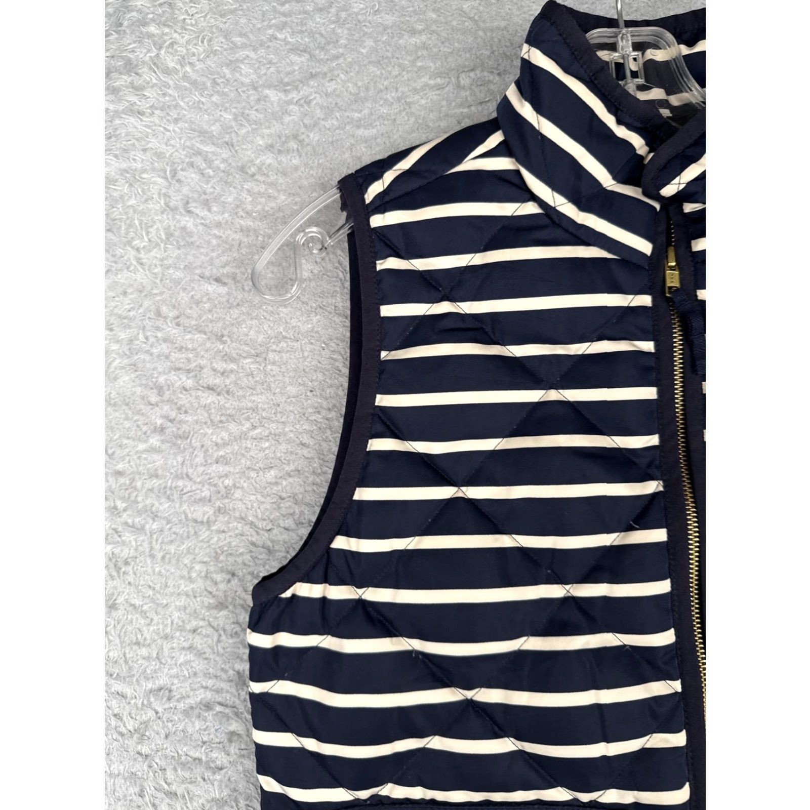J.Crew J.CREW Vest Womens XS Navy White Stripe Quilted Puffer Down Fill Lightweight Zip Casual Knit Size XS / US 0-2 / IT 36-38 - 6 Thumbnail