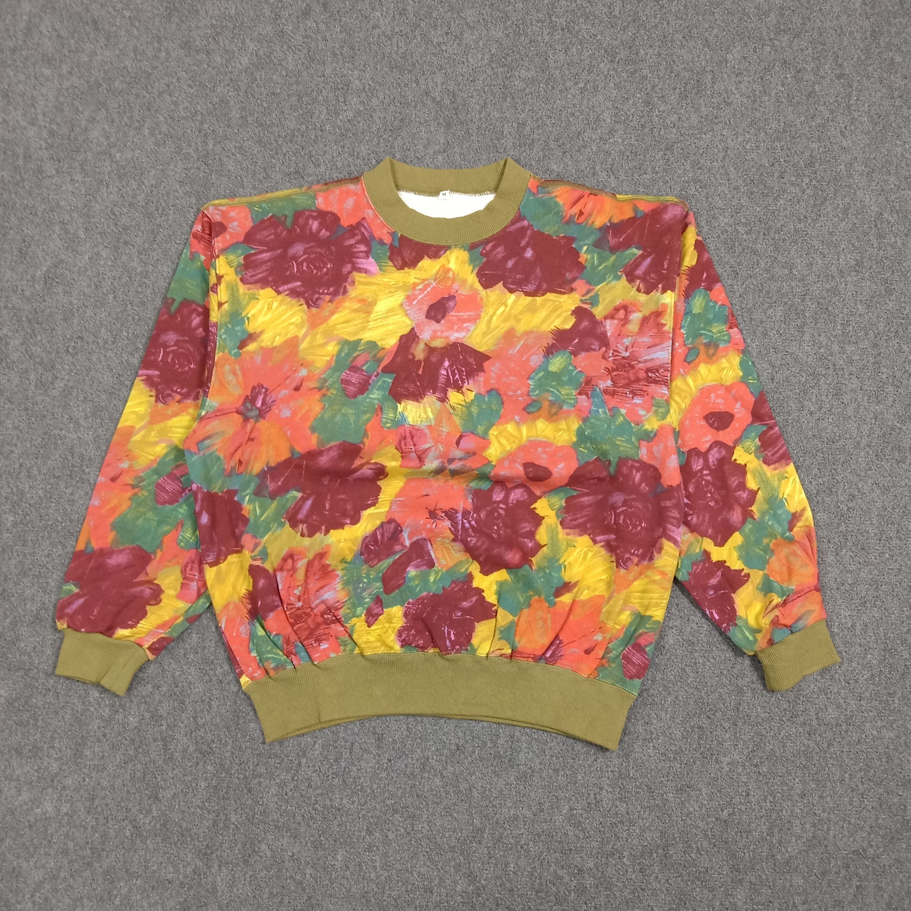 Vintage Flower Art Overprint Hippie Style Sweatshirt C271N27 Size US M / EU 48-50 / 2 - 1 Thumbnail