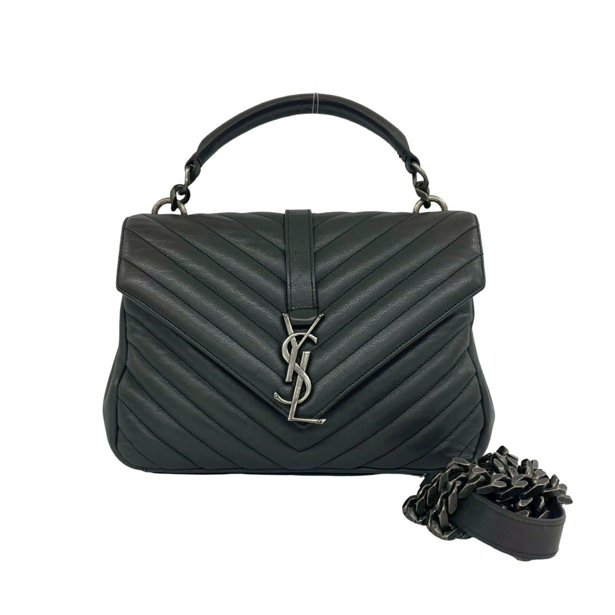 Saint Laurent Paris Yves Saint Laurent PARIS College YSL Logo Hardware Stitch Leather Genuine 2-way Handbag Shoulder Bag Gray Size ONE SIZE - 1 Thumbnail