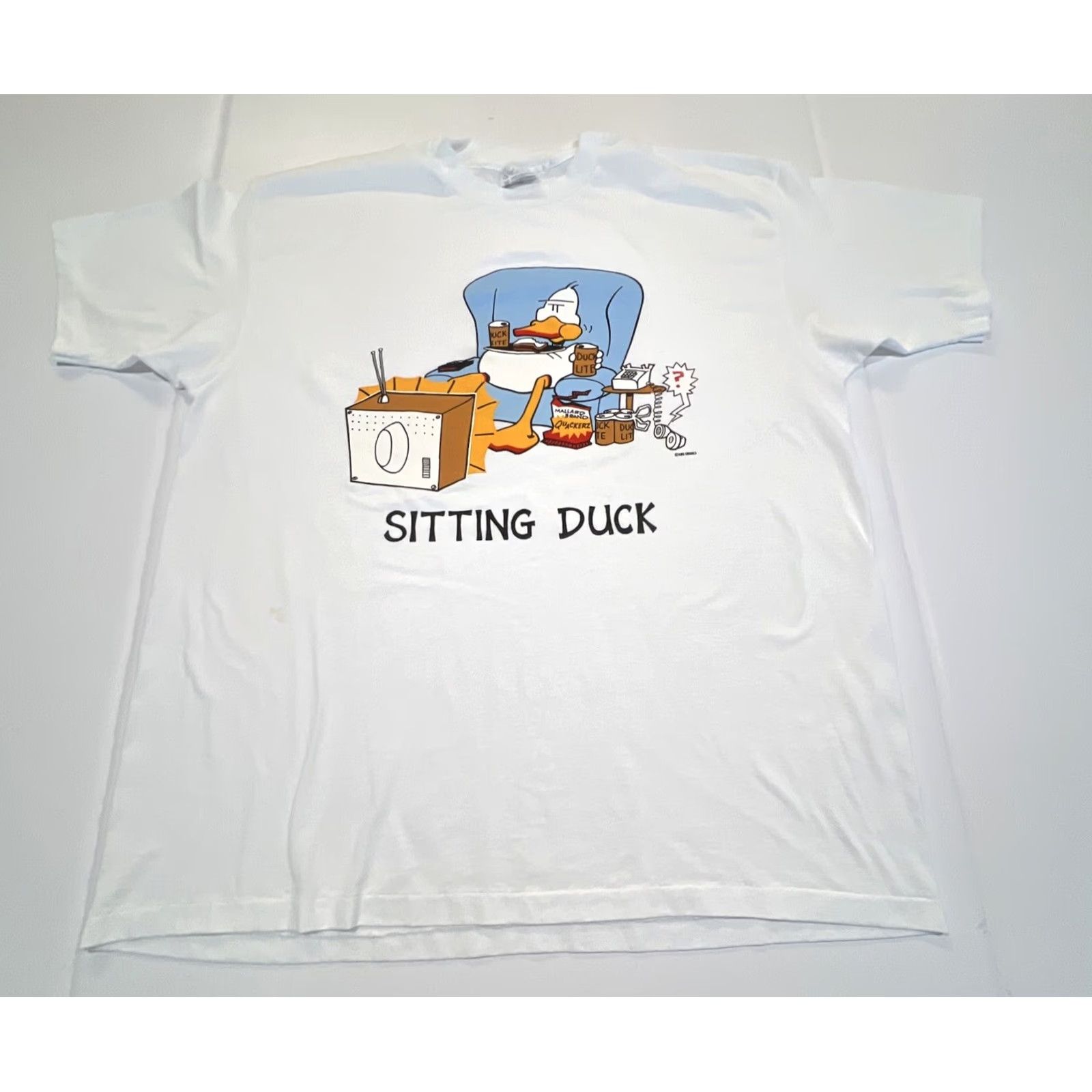 Hanes VINTAGE Sitting Duck T Shirt Men XL Single Stitch Graphic Duck Lite Quackerz Size US XL / EU 56 / 4 - 6 Thumbnail