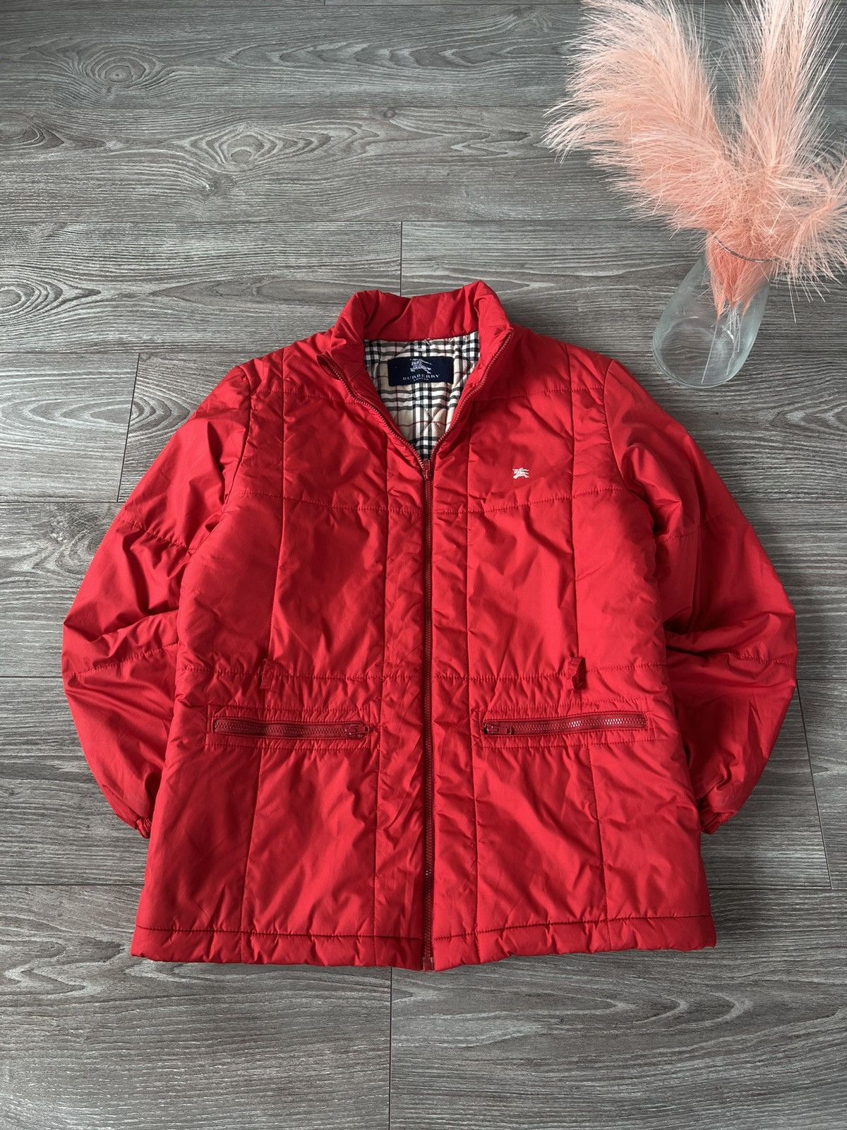 Burberry × Vintage ‼️VINTAGE BURBERRY FULL CELL RED WARM WINTER JACKET‼️ Size M / US 6-8 / IT 42-44 - 1 Thumbnail