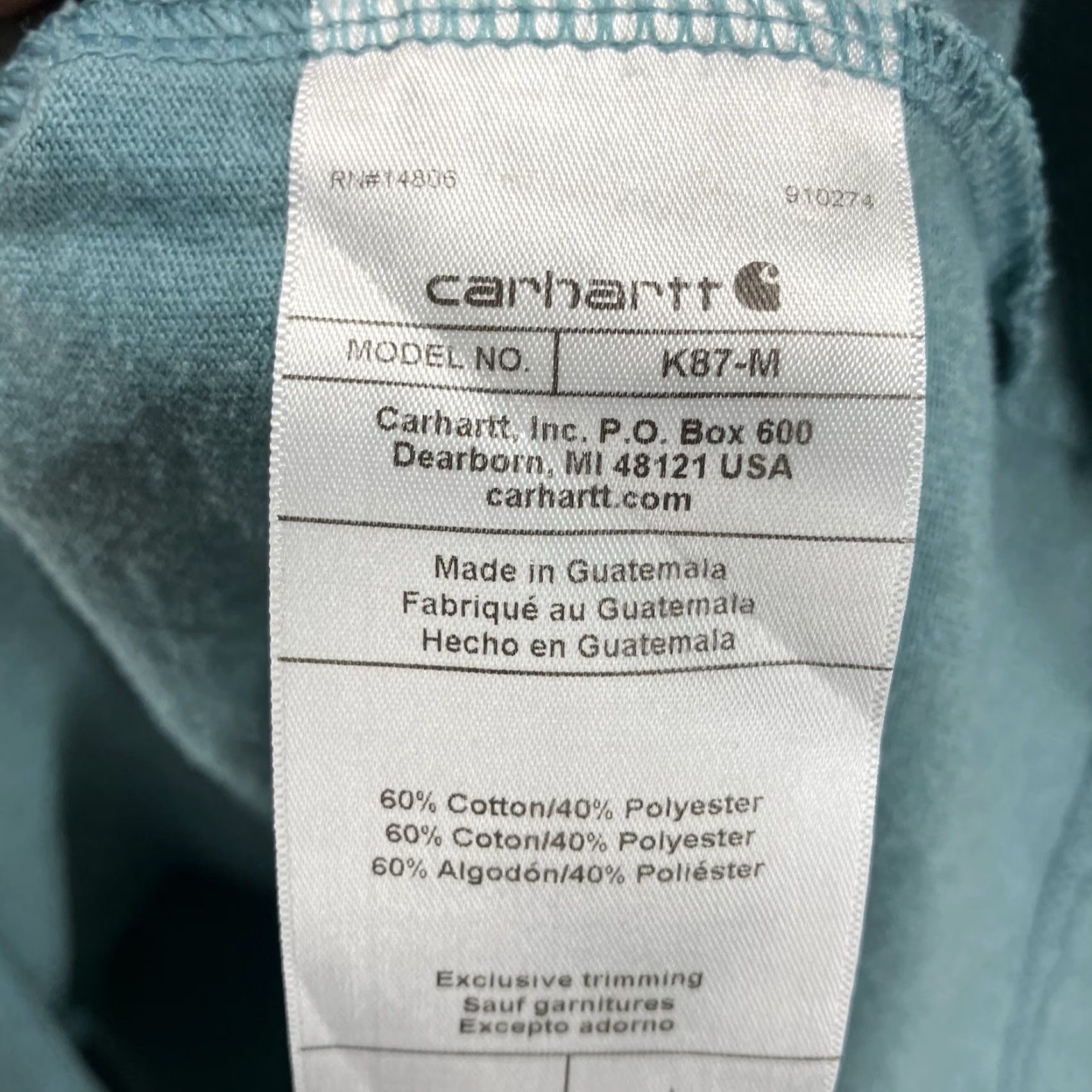 Carhartt Carhartt Mens Large Short Sleeve T-Shirt Teal Crew Neck Logo K87 Relaxed Fit All Seasons Outdoors Shirt Men L Blue Size US L / EU 52-54 / 3 - 6 Thumbnail