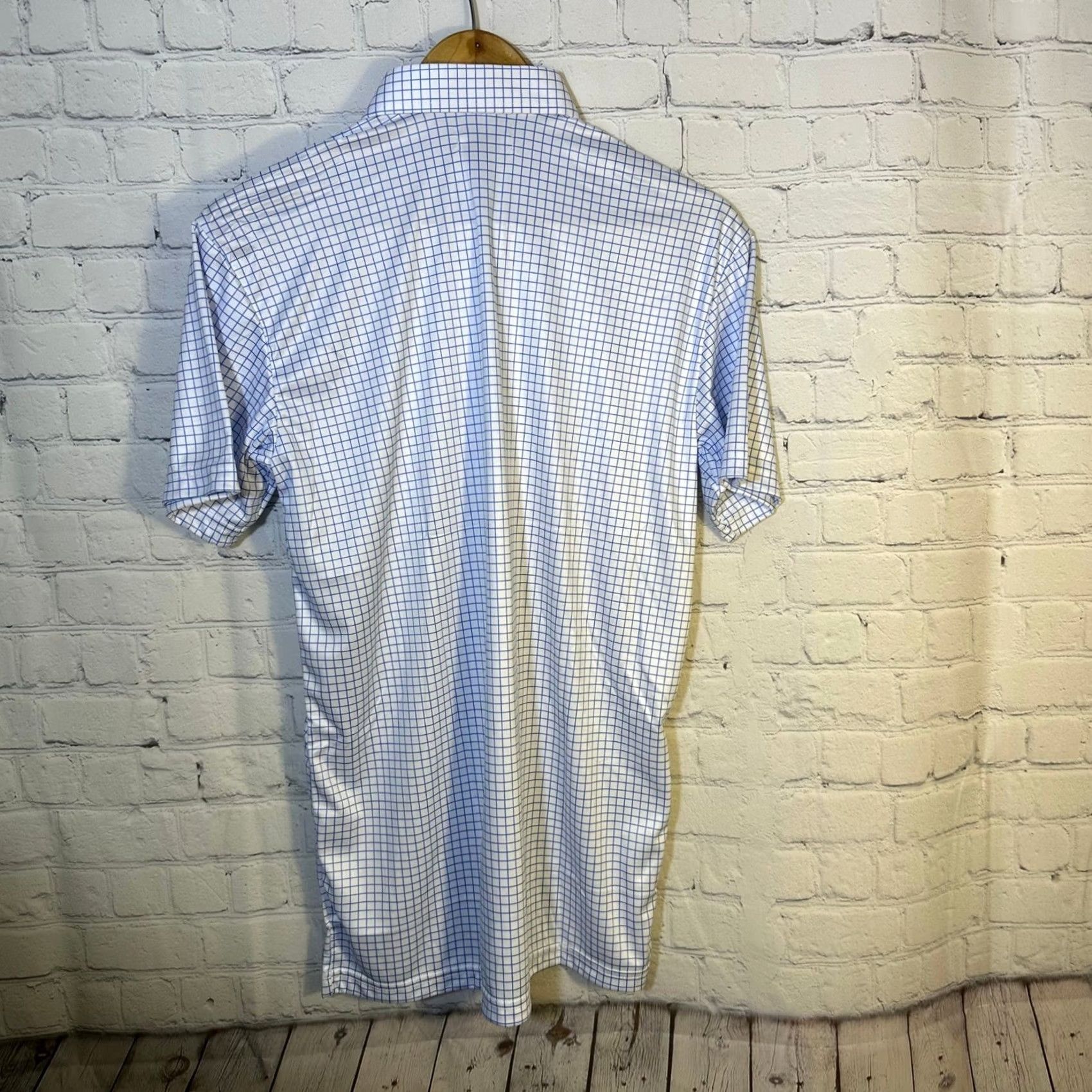 CO Collars & Co Mens Dress Collar Polo Shirt Blue White Windowpane Check Small NWT Size 36R - 7 Thumbnail