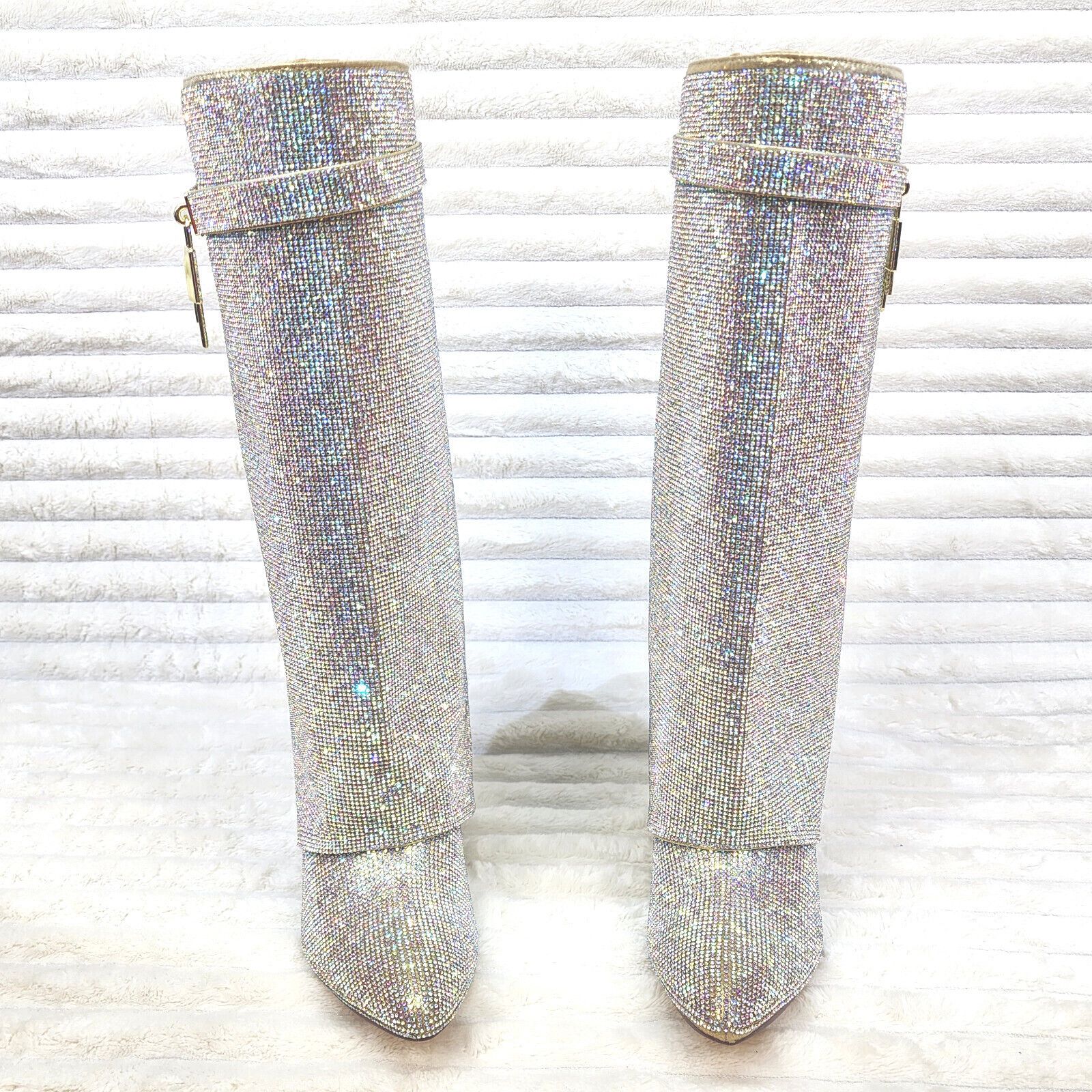 Other Super Sparkle Sharky Skirted Fold Over Wedge Heel Knee Boots Size US 7 / IT 37 - 5 Thumbnail