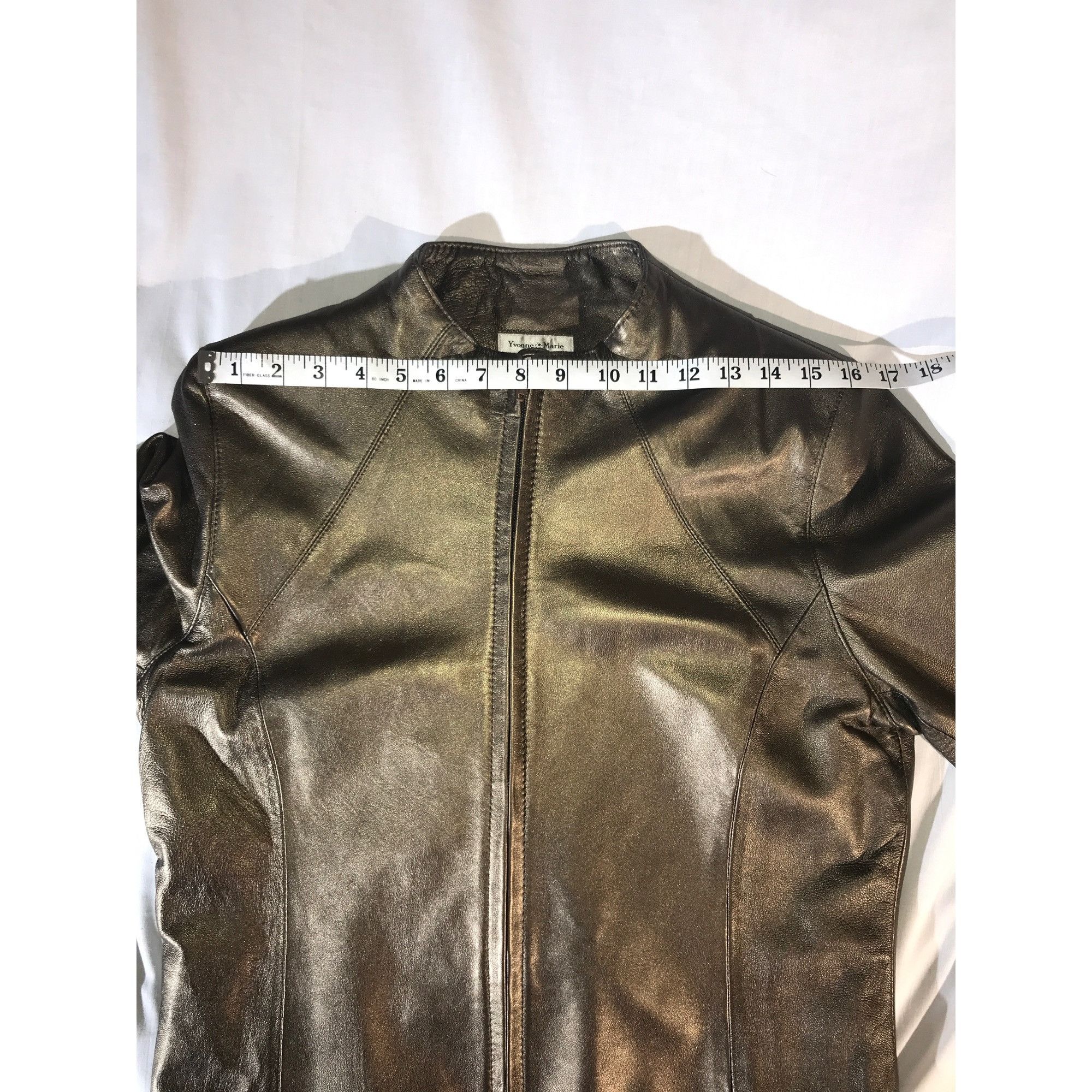 Vintage Yvonne le Marie Women's Metallic Olive Leather Jacket Size L / US 10 / IT 46 - 6 Thumbnail