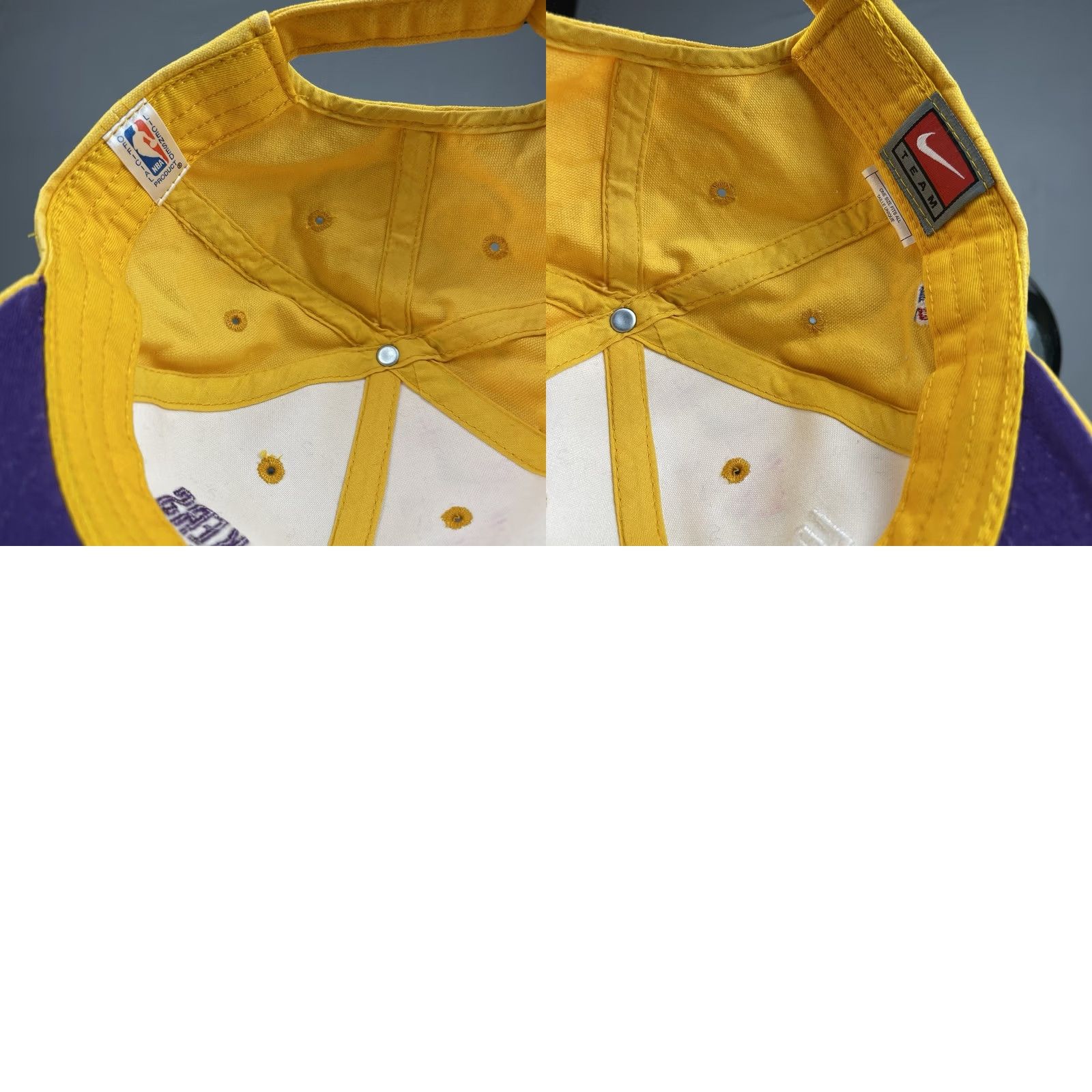 Nike VINTAGE Nike Los Angeles Lakers Hat Cap Men Adjustable Baseball Cap Yellow Swoosh NBA City Retro Sports, Big Logo Mens Size ONE SIZE - 9 Thumbnail