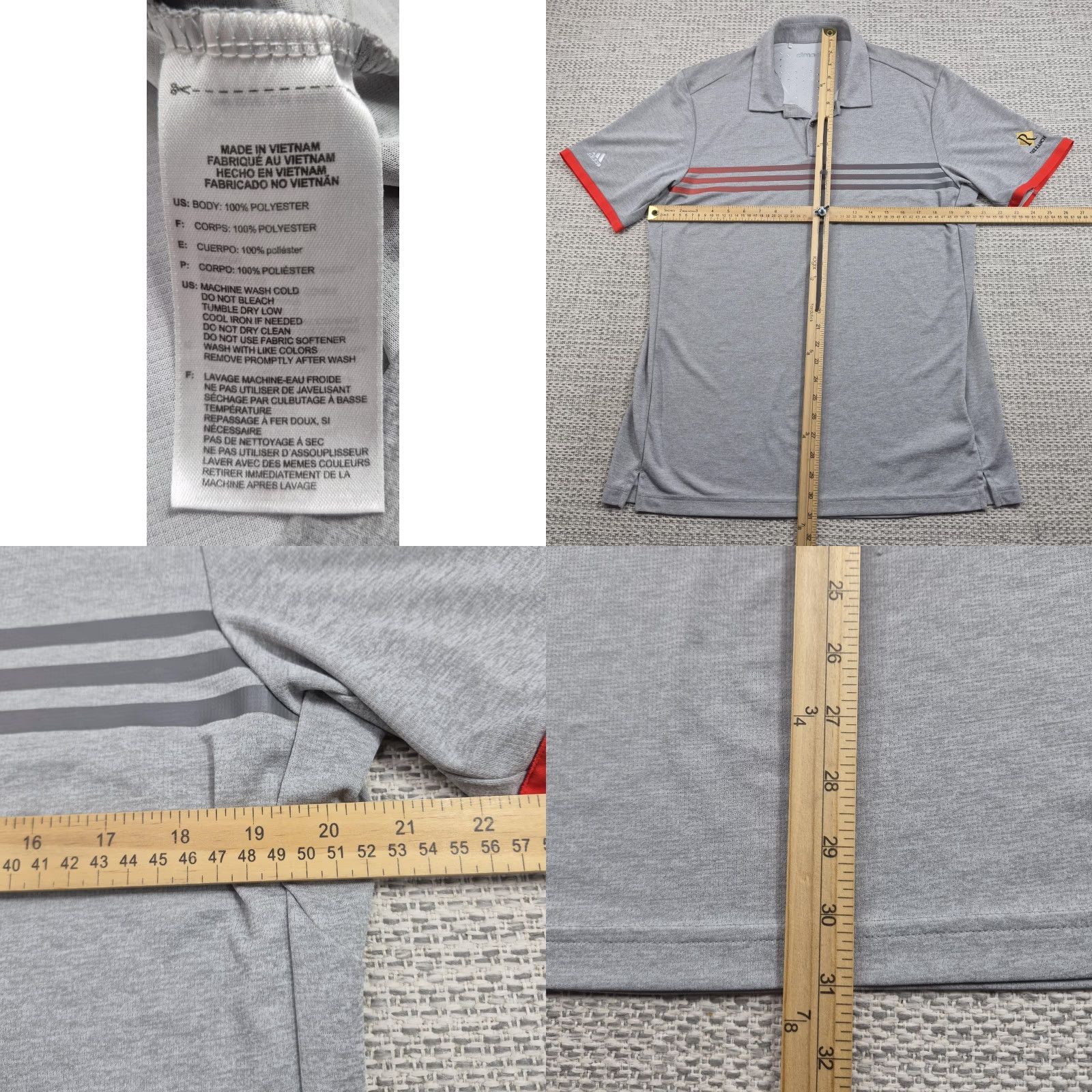 Adidas Adidas Golf Polo Shirt Mens Large Gray Stripe Climachill Performance Breathable Moisture Wicking Short Sleeve Polo S/S Mens Regular 100% Polyester Size US L / EU 52-54 / 3 - 8 Thumbnail