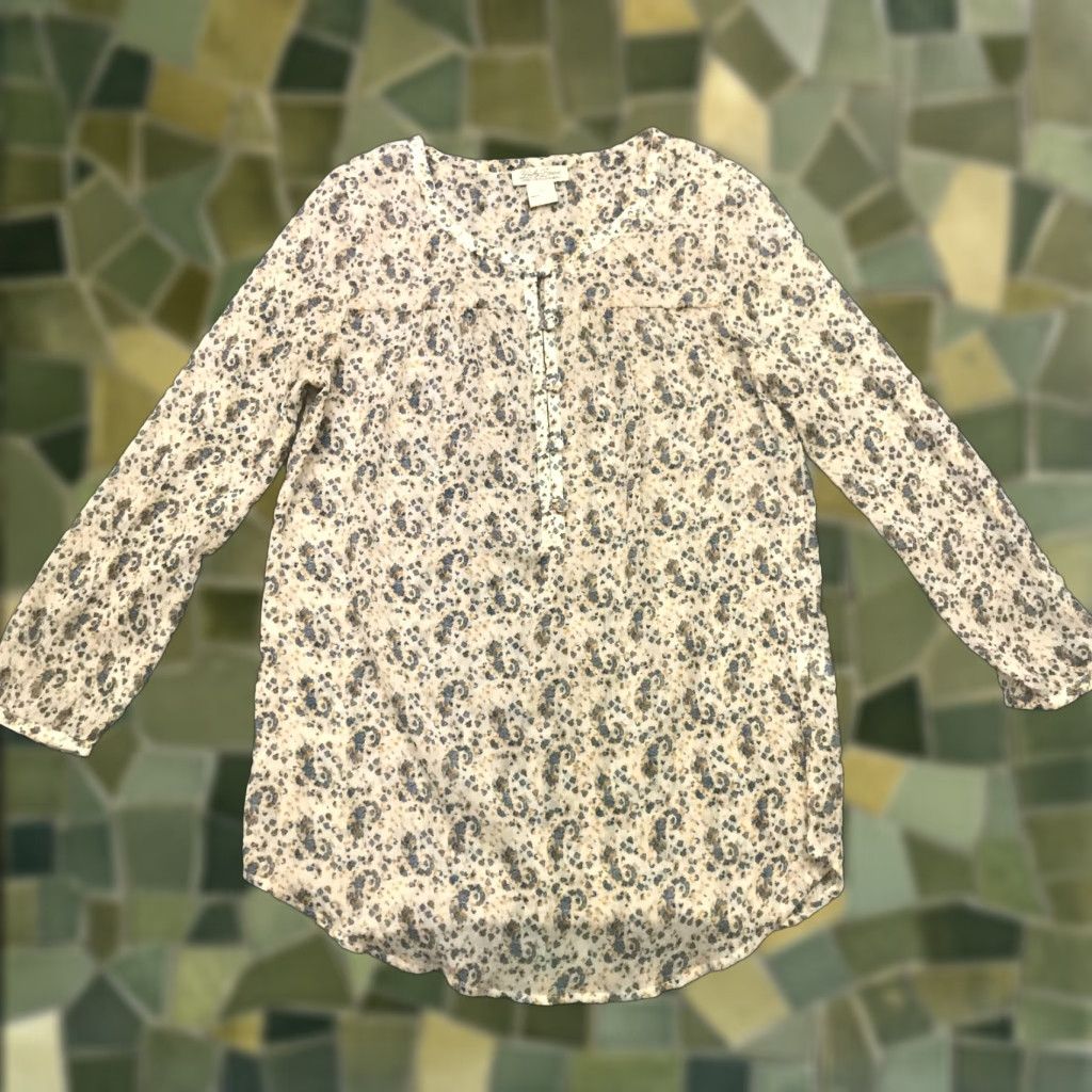 Lucky Brand Lucky Brand Womens Shirt Top Small Blue Floral Flowy Semi-Sheer Live in Love Size S / US 4 / IT 40 - 1 Thumbnail