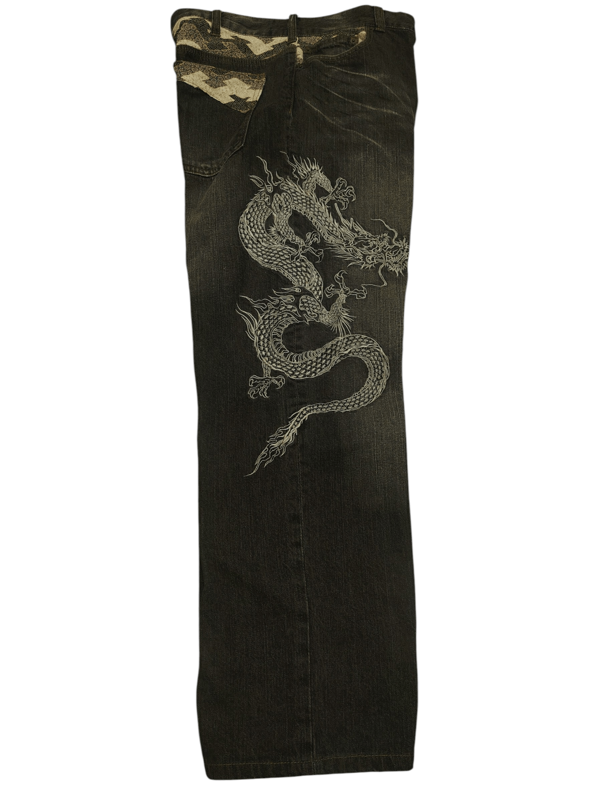 Karakuri Tamashii Rare Japanese Karakuri Embroidered Dragon Baggy Jeans Size US 39 - 6 Thumbnail
