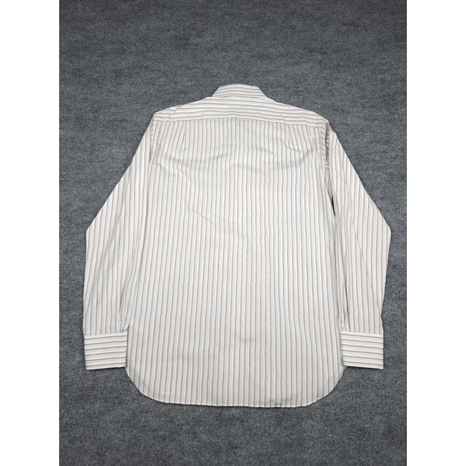 Ermenegildo Zegna Ermenegildo Zegna Dress Shirt Mens 43" Chest Striped White Beige Cotton Size 40R - 4 Thumbnail