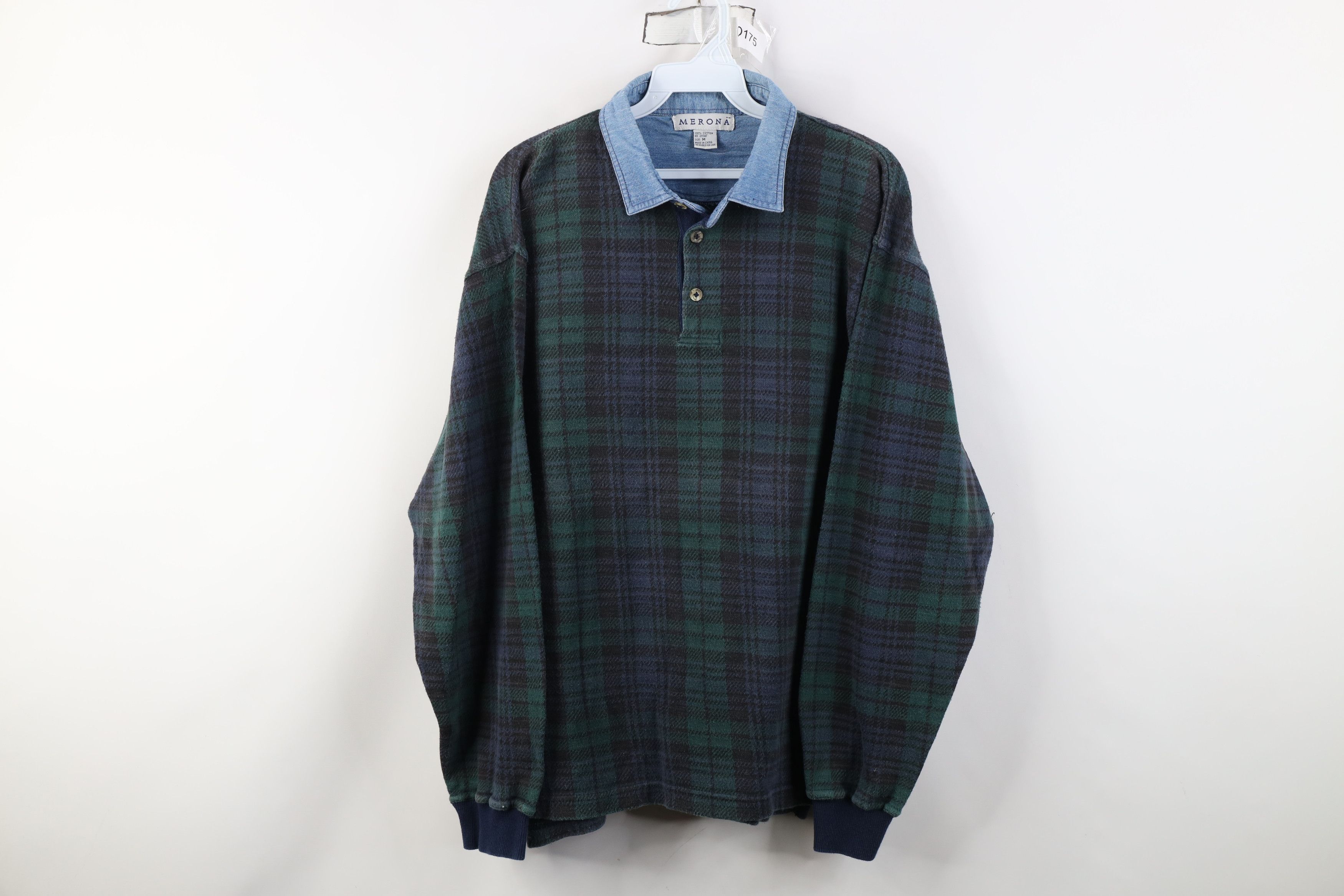 Vintage Vintage 90s Streetwear Denim Knit Long Sleeve Polo Plaid Size US M / EU 48-50 / 2 - 1 Thumbnail