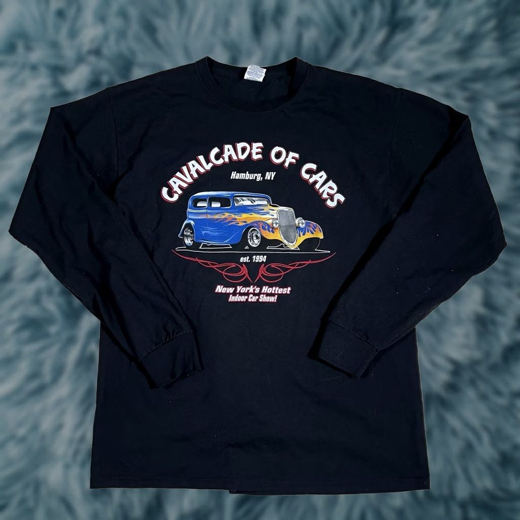 Vintage VINTAGE Cavalcade Of Cars Longsleeve Tshirt L Black Grunge Men 80s 90s Racing Cars Mens Size US L / EU 52-54 / 3 - 1 Thumbnail
