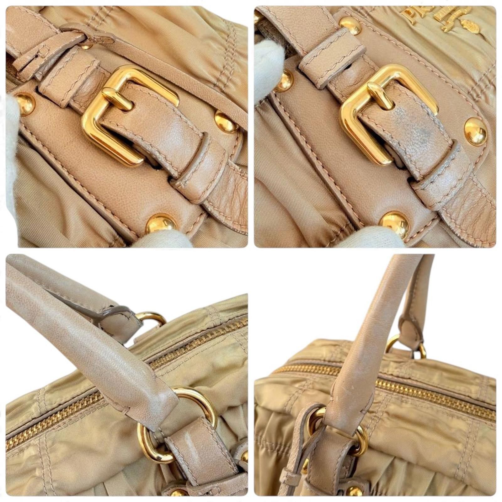 Prada Prada - Beige Ruched Leather Handbag Gold Hardware Size ONE SIZE - 9 Thumbnail