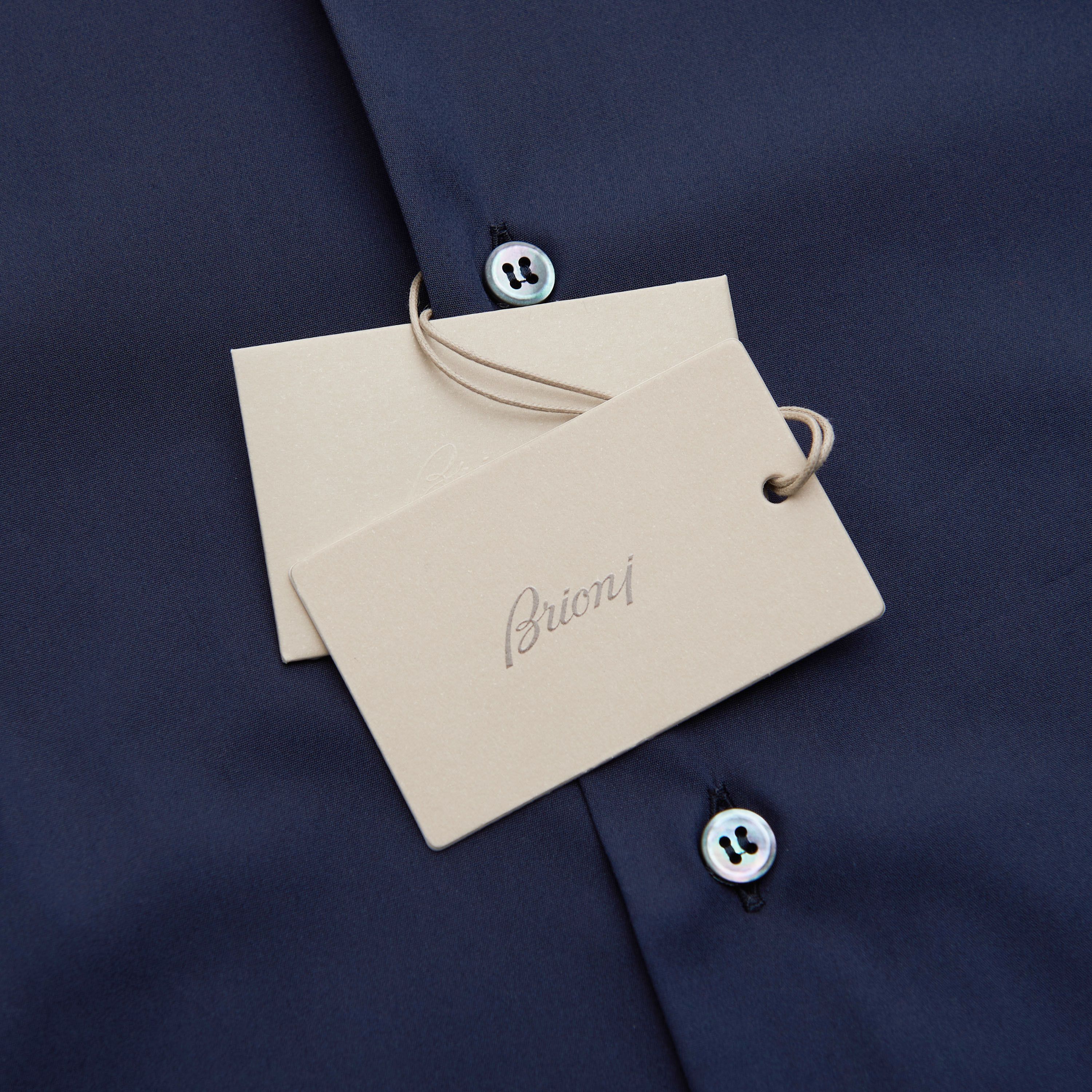 Brioni Longsleeve Fitted Shirt In Dark Blue Cotton Blend Size US M / EU 48-50 / 2 - 10 Thumbnail
