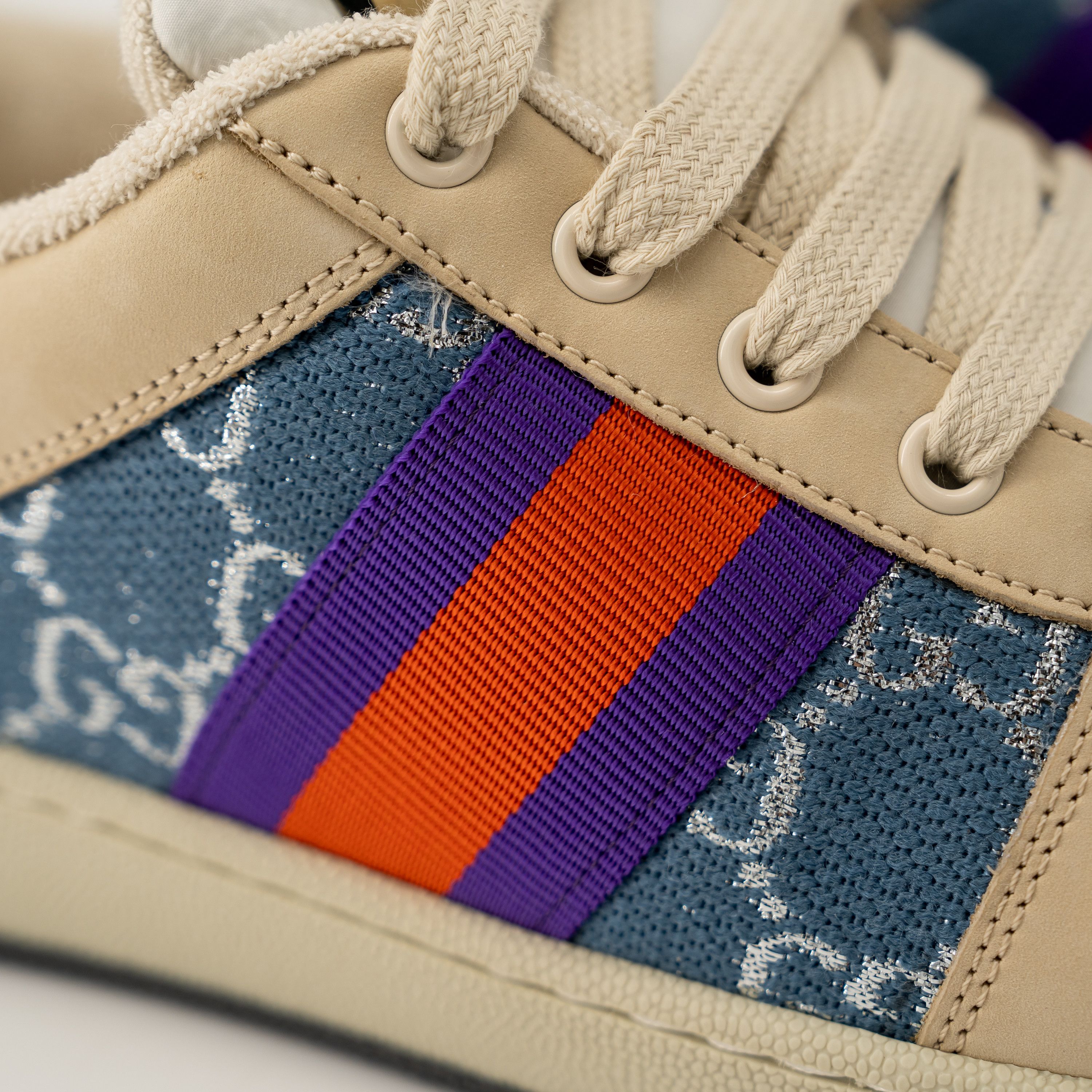 Gucci 41.5eu Gucci Screener Enamel Aged Sneakers Beige Blue Red Size US 11.5 / IT 41.5 - 8 Thumbnail