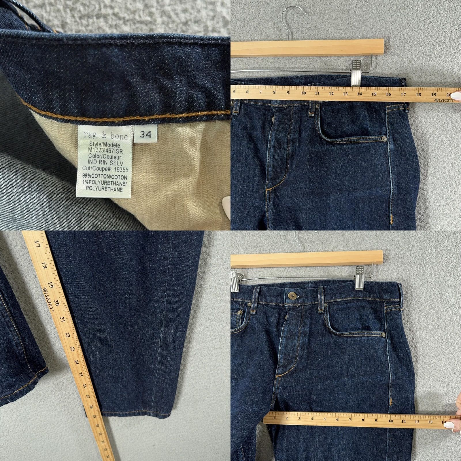 Rag & Bone rag & bone Fit 2 Slim Selvage Jeans Mens 34x29 Dark Denim Button Fly Made USA Size US 34 / EU 50 - 8 Thumbnail