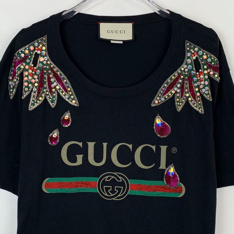 Gucci Gucci Black logo stud beaded round-neck cotton short-sleeve Size US M / EU 48-50 / 2 - 4 Thumbnail