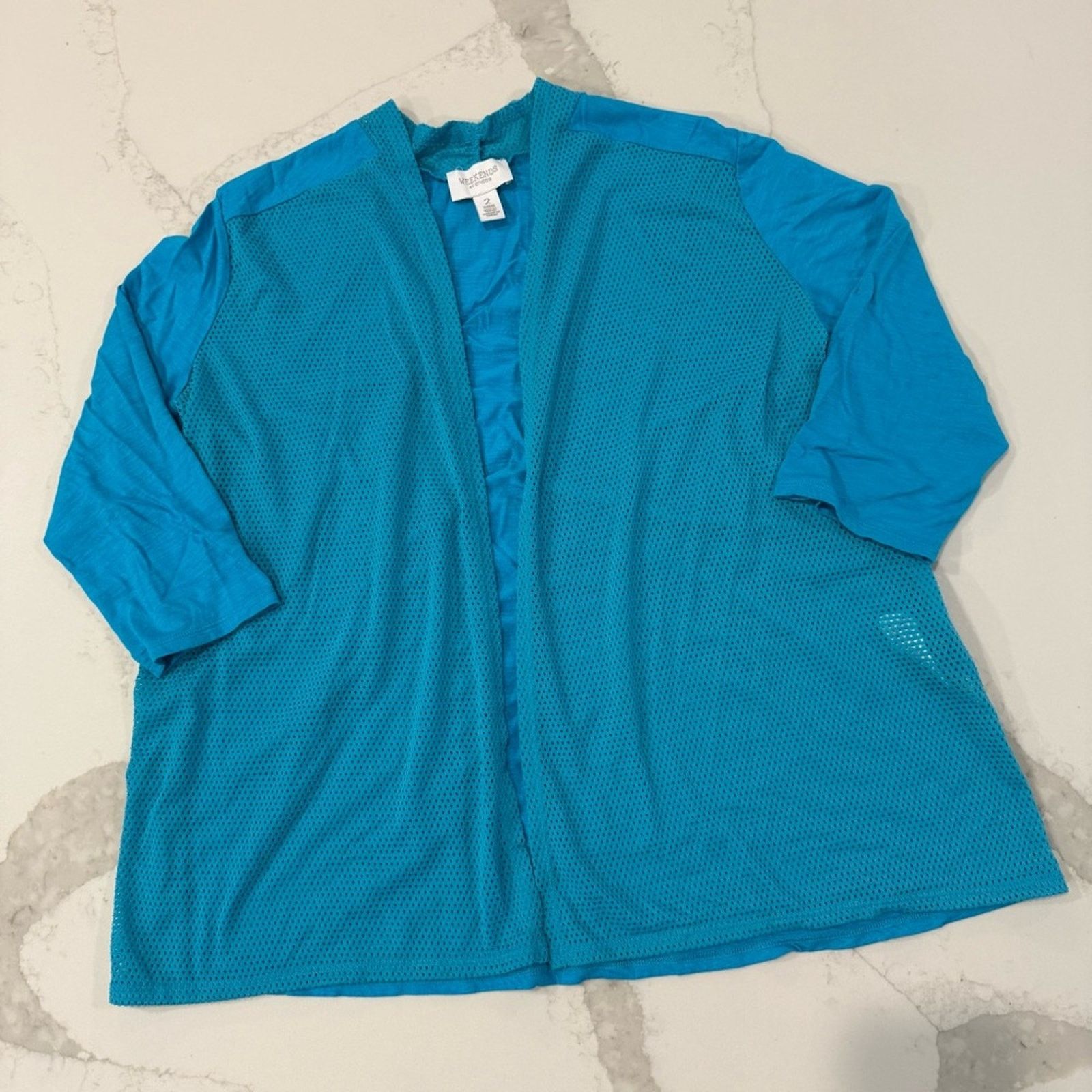 Chicos Weekends by Chino’s Camille Mesh Front Cardigan Womens 2 Size L / US 10 / IT 46 - 1 Thumbnail