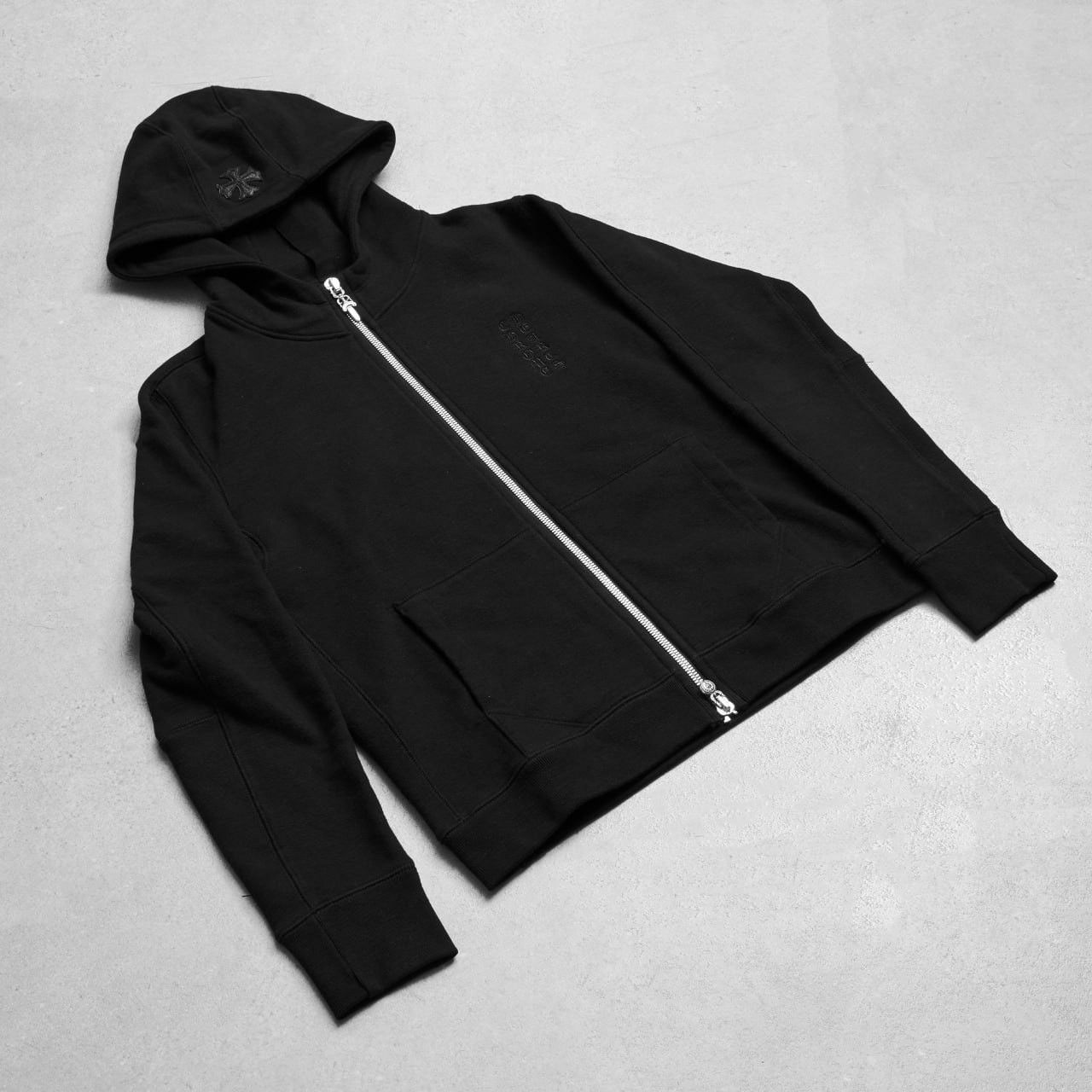Chrome Hearts CHROME HEARTS Black Leather Plus Patchwork Terry Hoodie Zip Size US S / EU 44-46 / 1 - 1 Thumbnail