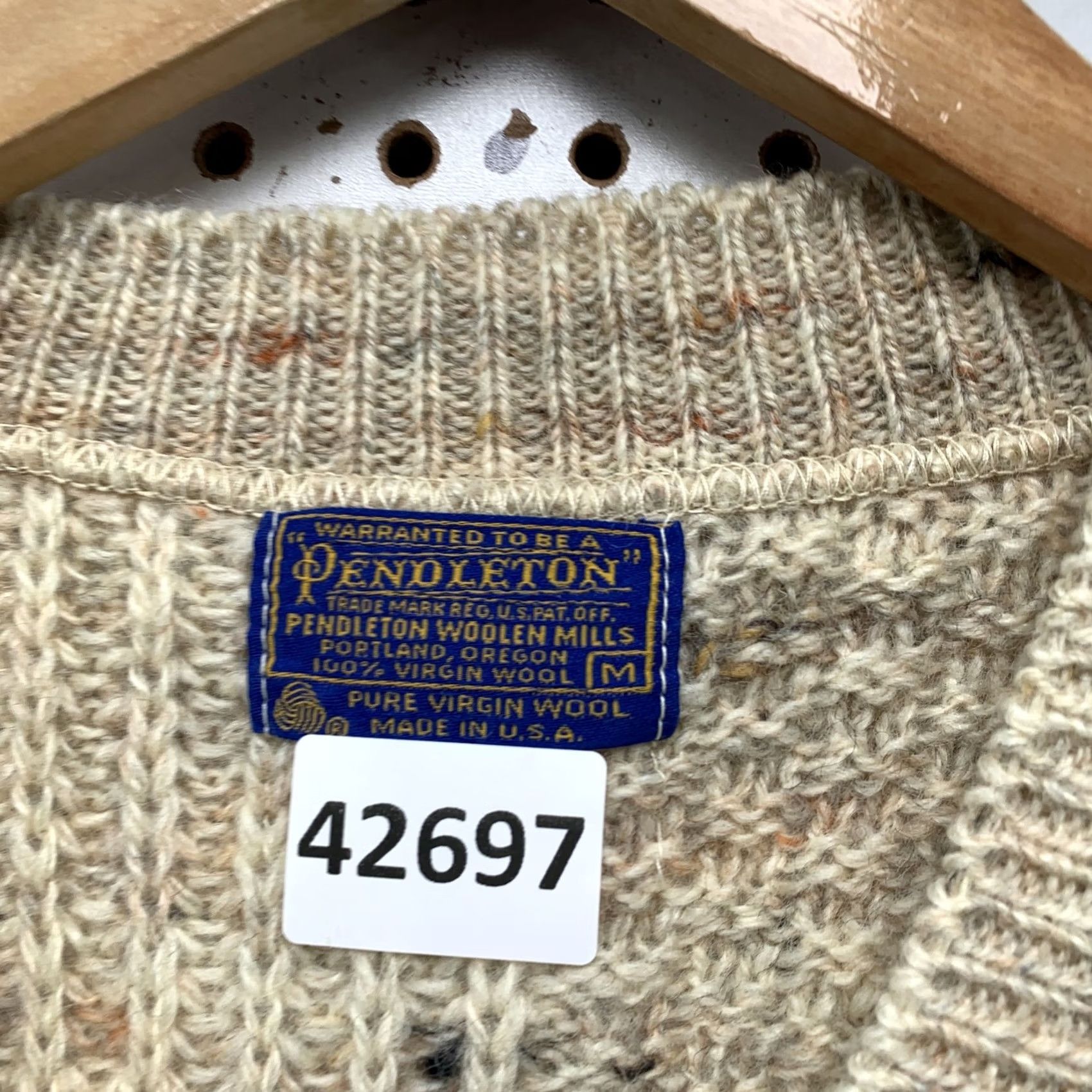 Pendleton VINTAGE Pendleton Sweater Mens Medium Beige V Neck Rib Knit Made USA Size US M / EU 48-50 / 2 - 2 Thumbnail