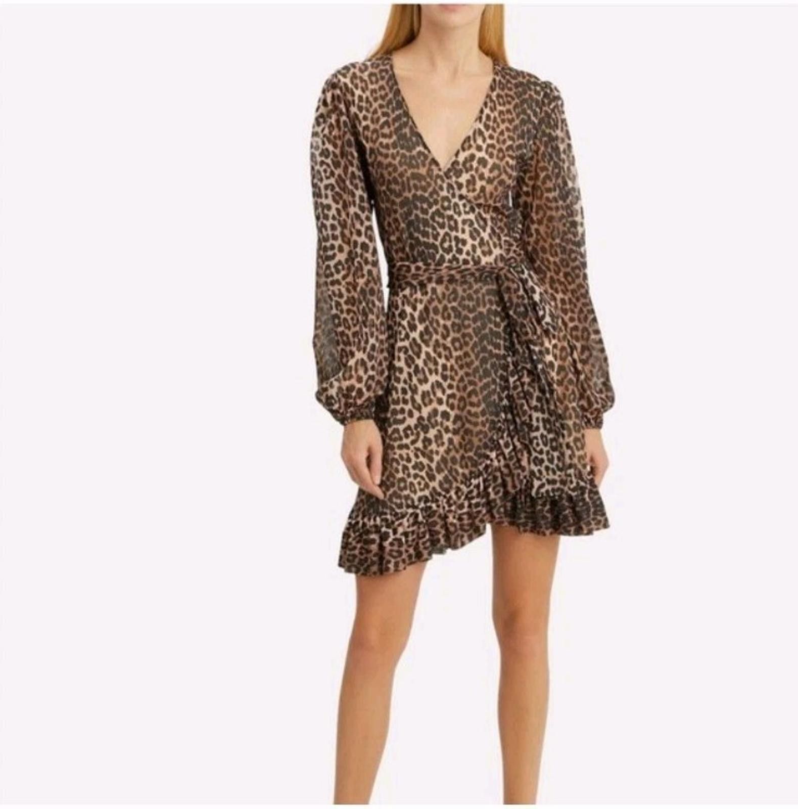 Gianni Valentino Ganni Tilden Leopard Sheer Ruched Mesh Dress Ruffle 38/S/6 Size S / US 4 / IT 40 - 1 Thumbnail