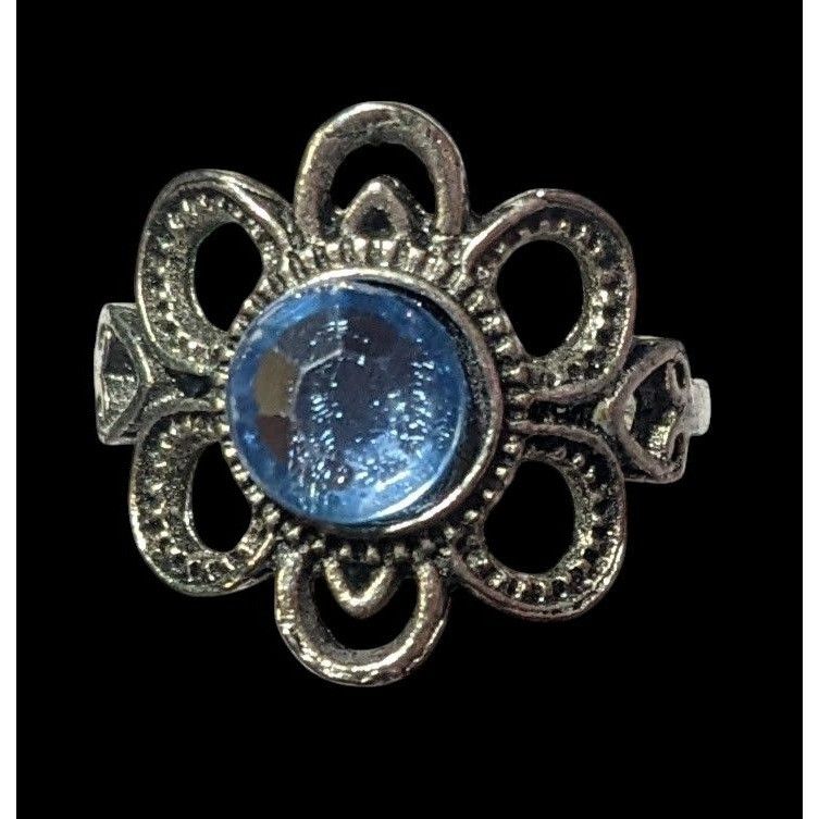 Other Floral Silver Tone Blue Gemmed Fashion Ring Size 6 Size ONE SIZE - 1 Thumbnail