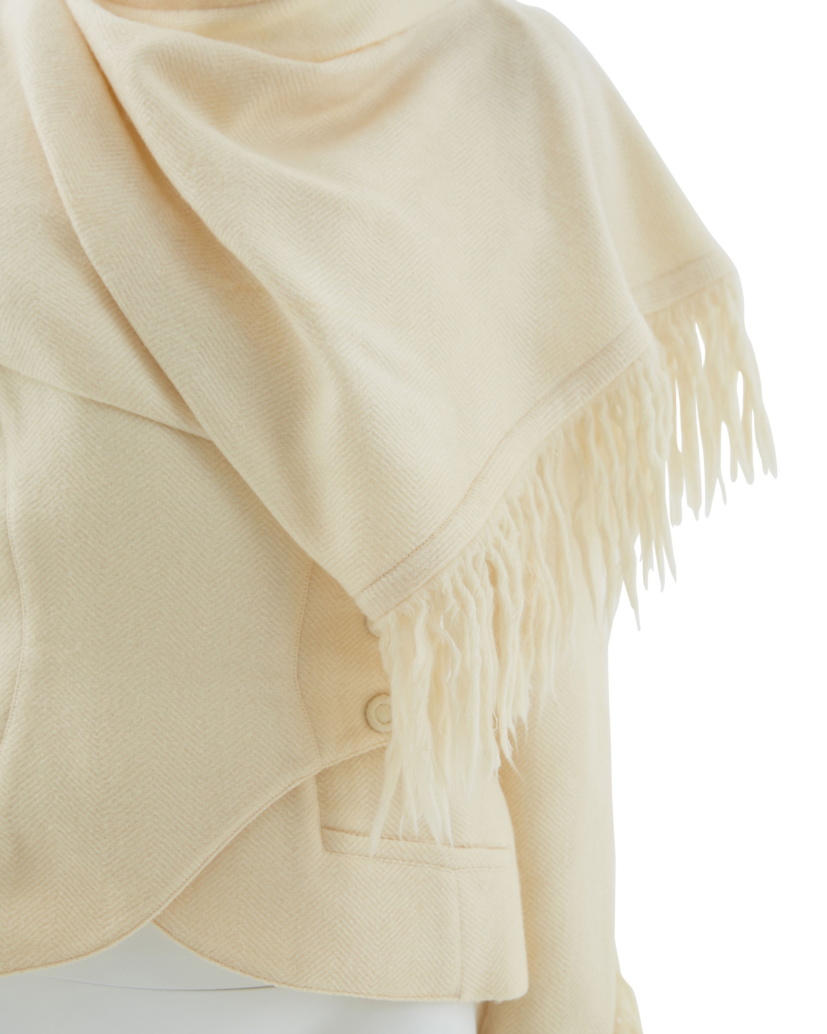 Thierry Mugler Off-white mohair fringe scarf collar jacket and skirt suit Size M / US 6-8 / IT 42-44 - 9 Thumbnail