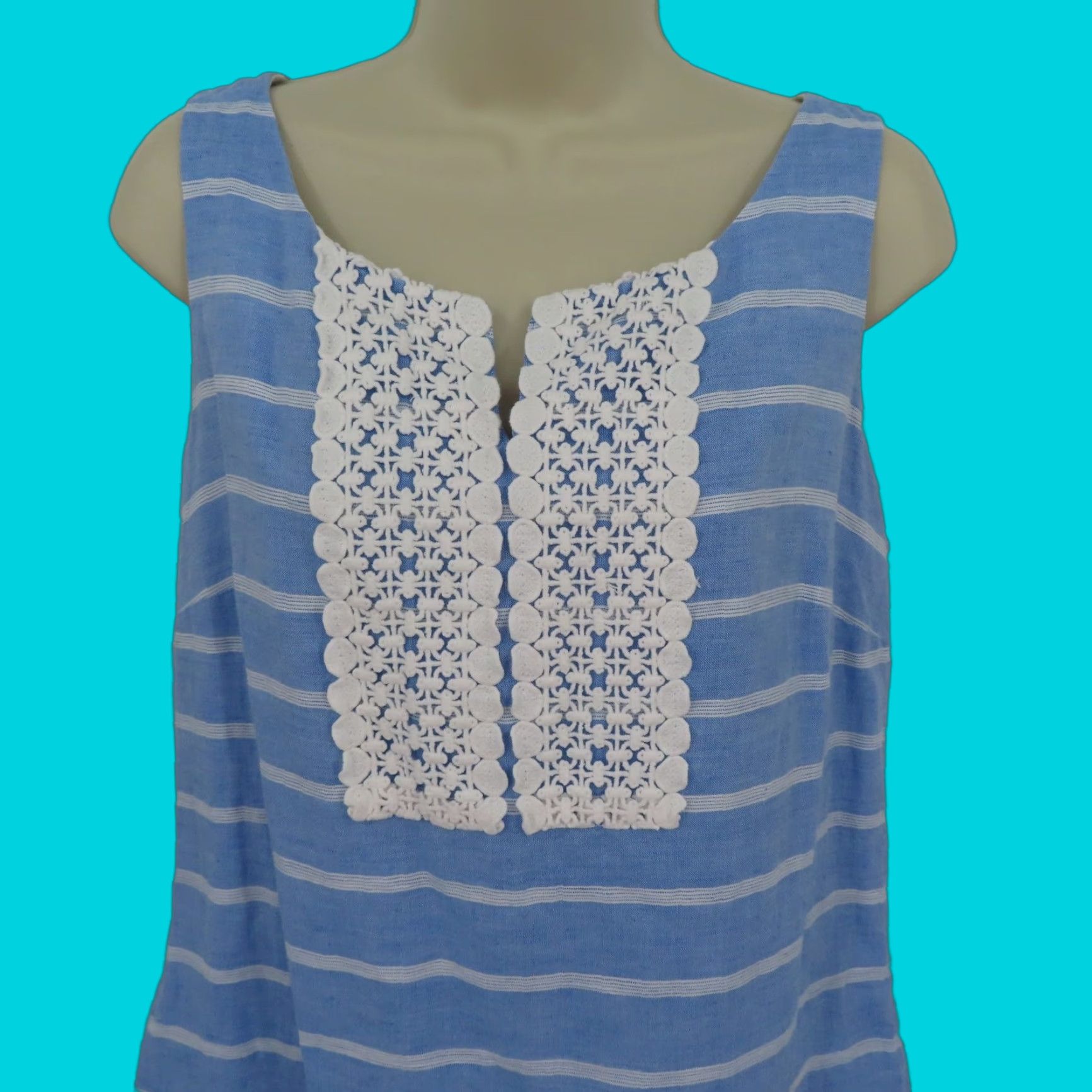 Talbots Talbots Women Dress 8 Blue White Stripe Linen Blend Crochet Tunic Style Sheath Size M / US 6-8 / IT 42-44 - 1 Thumbnail