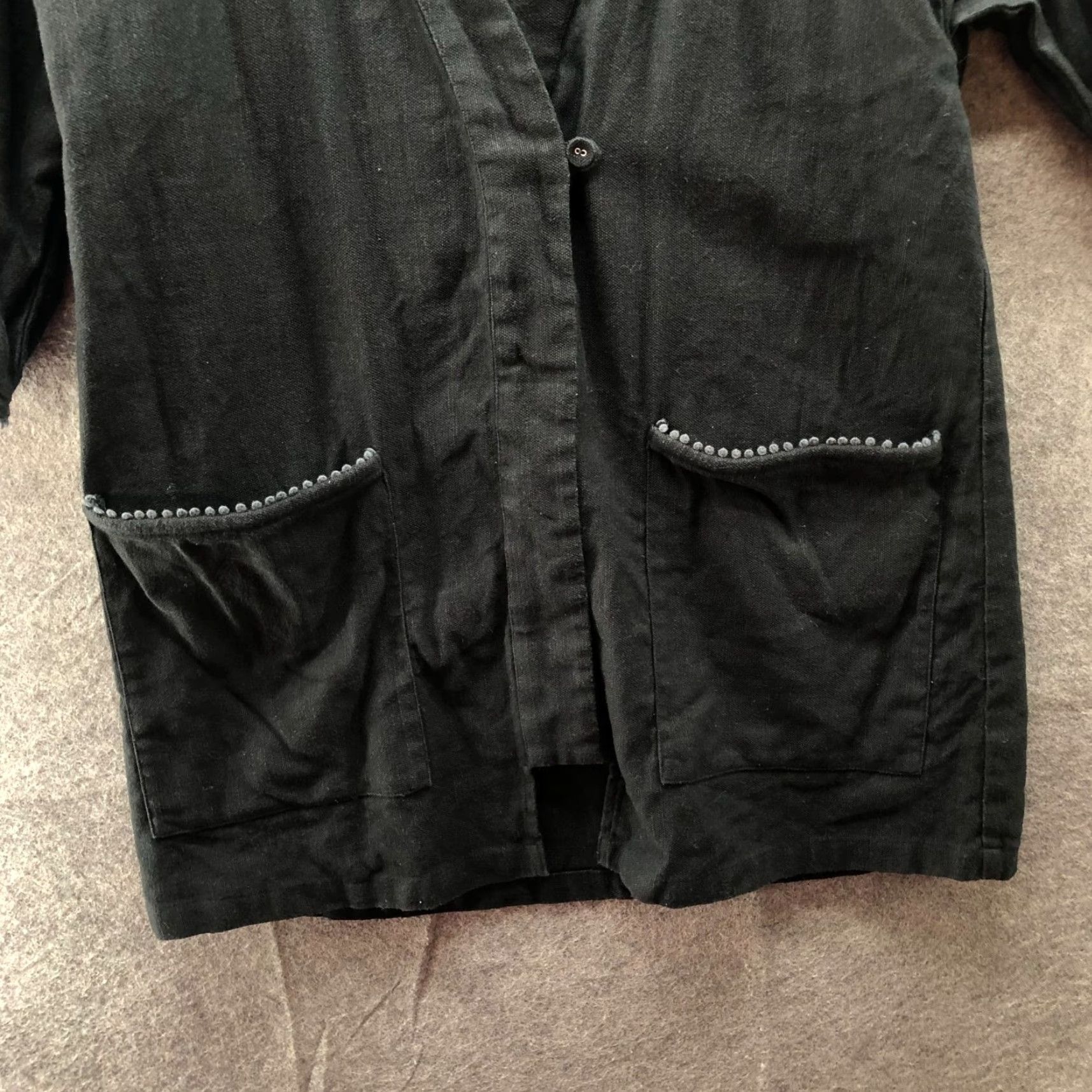 Vintage Gudrun Sjödé Cotton Linen Cardigan Jacket Womens M Embroidered Black Kimono Size M / US 6-8 / IT 42-44 - 4 Thumbnail