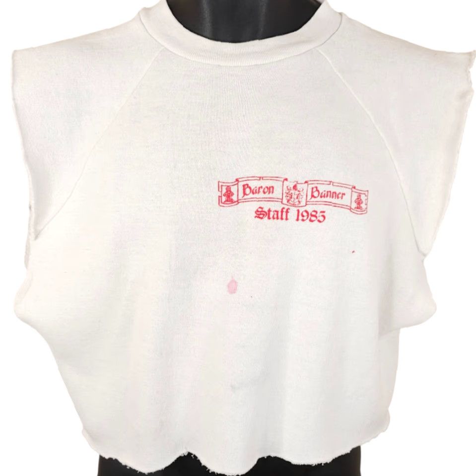 Vintage VINTAGE Baron Banner Sweatshirt Mens Size Medium White 80s Fountain Valley High School Crop Top Size US M / EU 48-50 / 2 - 2 Thumbnail