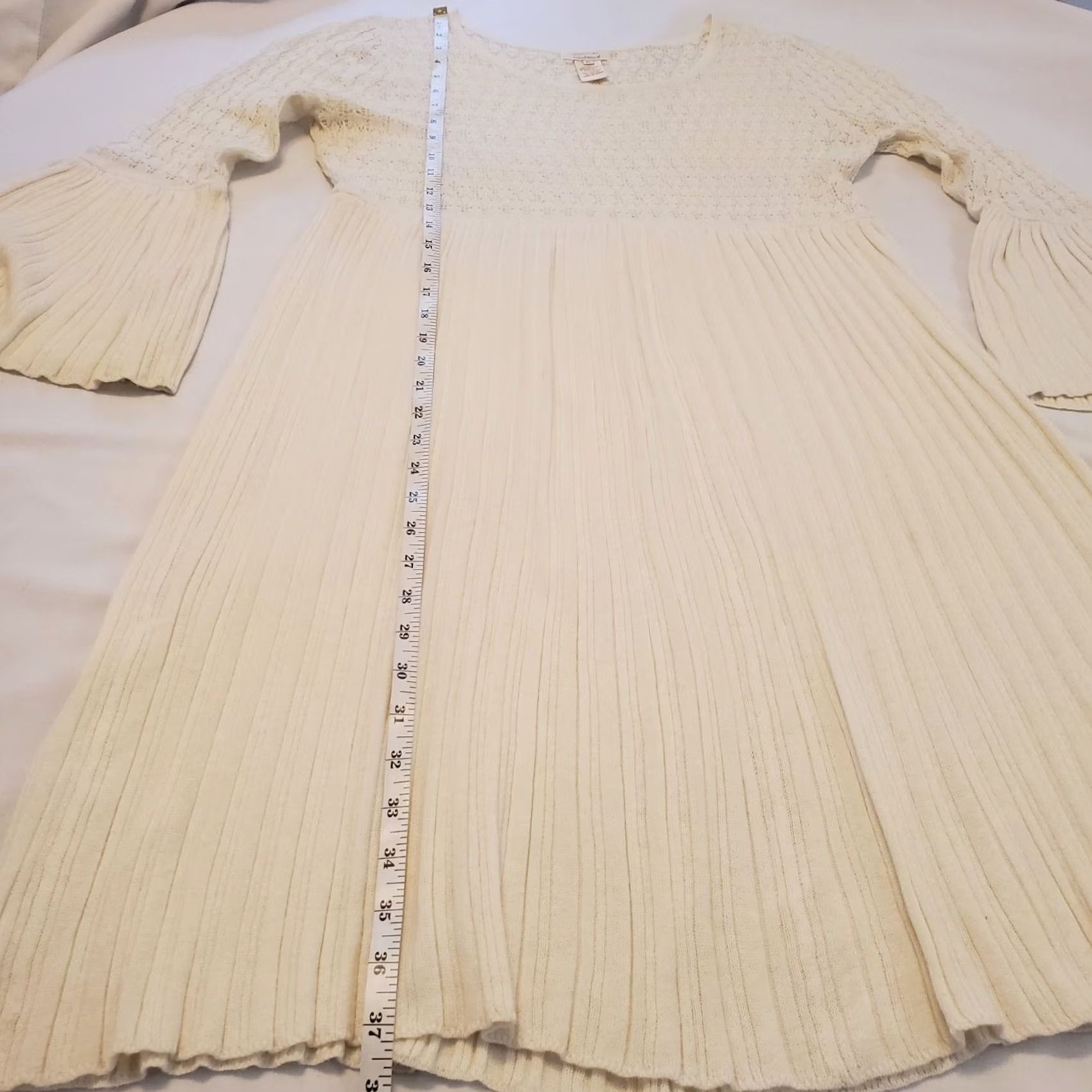 Vintage Sundance Ivory Knit Lace Angel Sleeve High Waist Pleated Dress PL Womens Knee Length 3/4 Sleeve Bohemian Wedding Confetti? Size L / US 10 / IT 46 - 5 Thumbnail