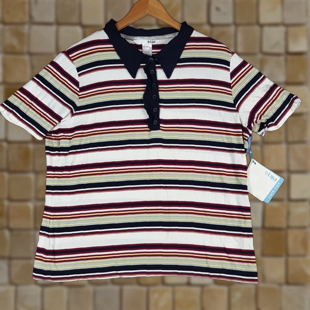 Vintage LIJA Polo Women's 2XL Striped Collared Lightweight Button Golf Shirt VINTAGE (if applicable) Size XXL / US 16-18 / IT 52-54 - 1 Thumbnail