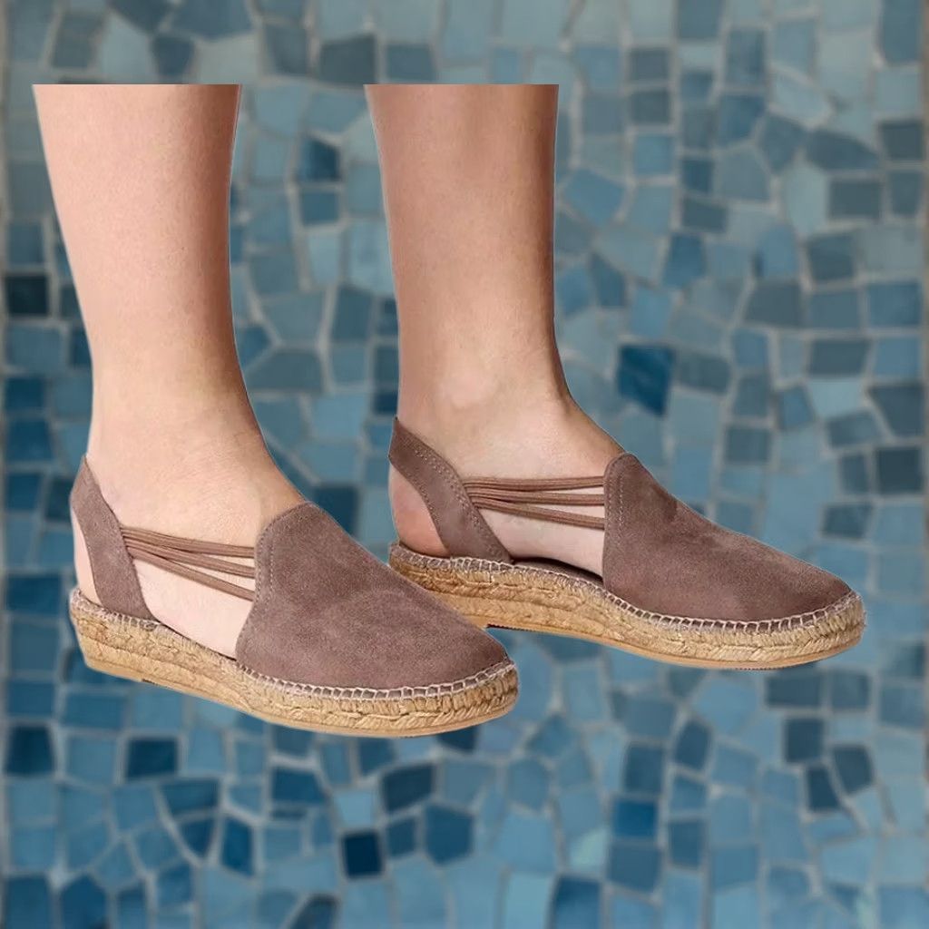 Vintage Toni Pons NURIA Espadrilles Taupe Suede Low Wedge Elastic Straps Women's US 11.5 EU 42 Shoes Size US 12 / IT 42 - 1 Thumbnail