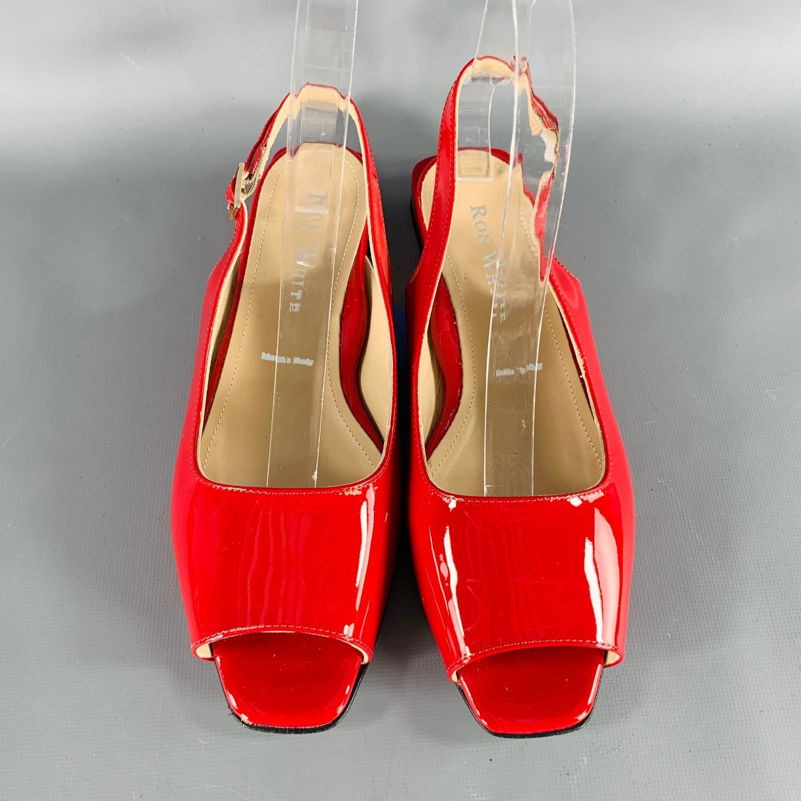 Ron White RON WHITE Size 6.5 Red Patent Leather Slingback Sandals Size US 6.5 / IT 36.5 - 4 Thumbnail