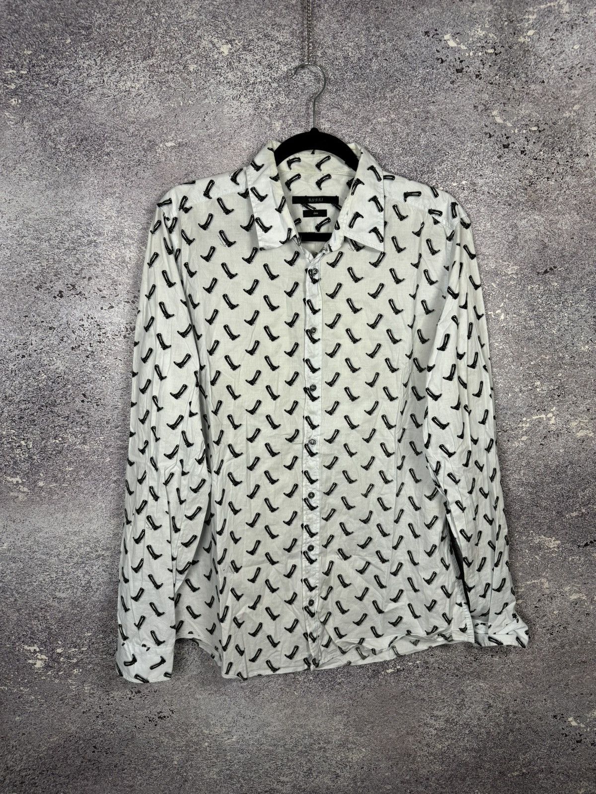Gucci × Vintage GUCCI Shirt Button Up Printed Monogram Slim Fit White Size US M / EU 48-50 / 2 - 1 Thumbnail