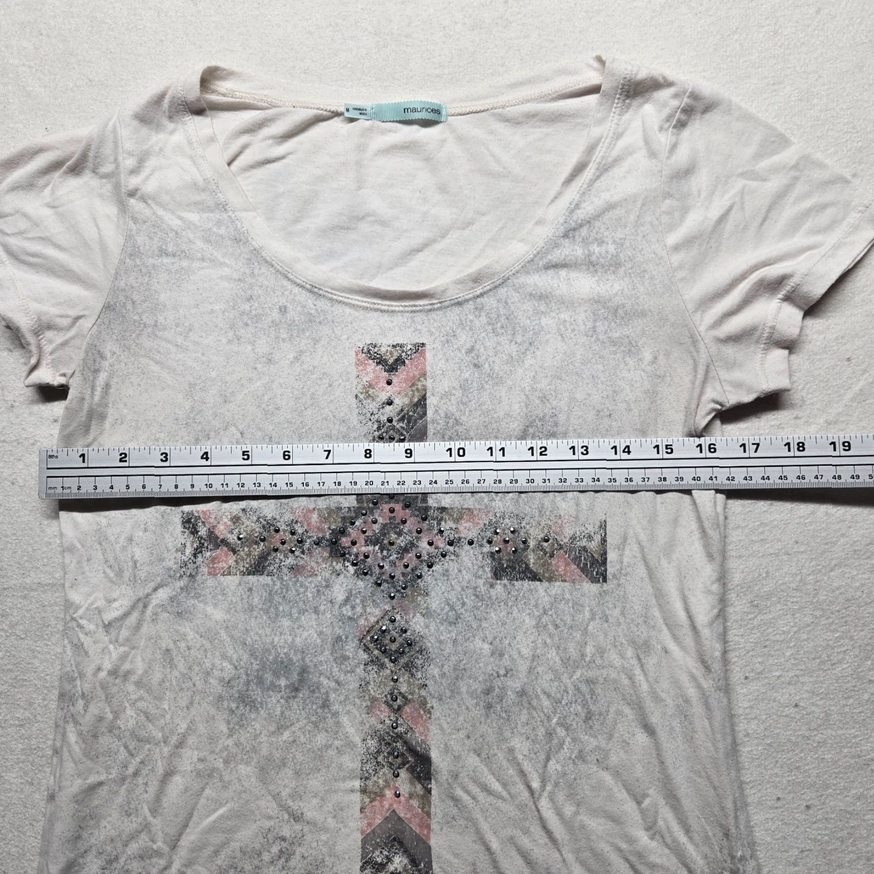 Vintage Maurice’s Shirt T-Shirt White Short Sleeve Adult Womens M Medium String Cross Embellished Shirt - Maurices Womens Medium White Classic Tee Size M / US 6-8 / IT 42-44 - 4 Thumbnail