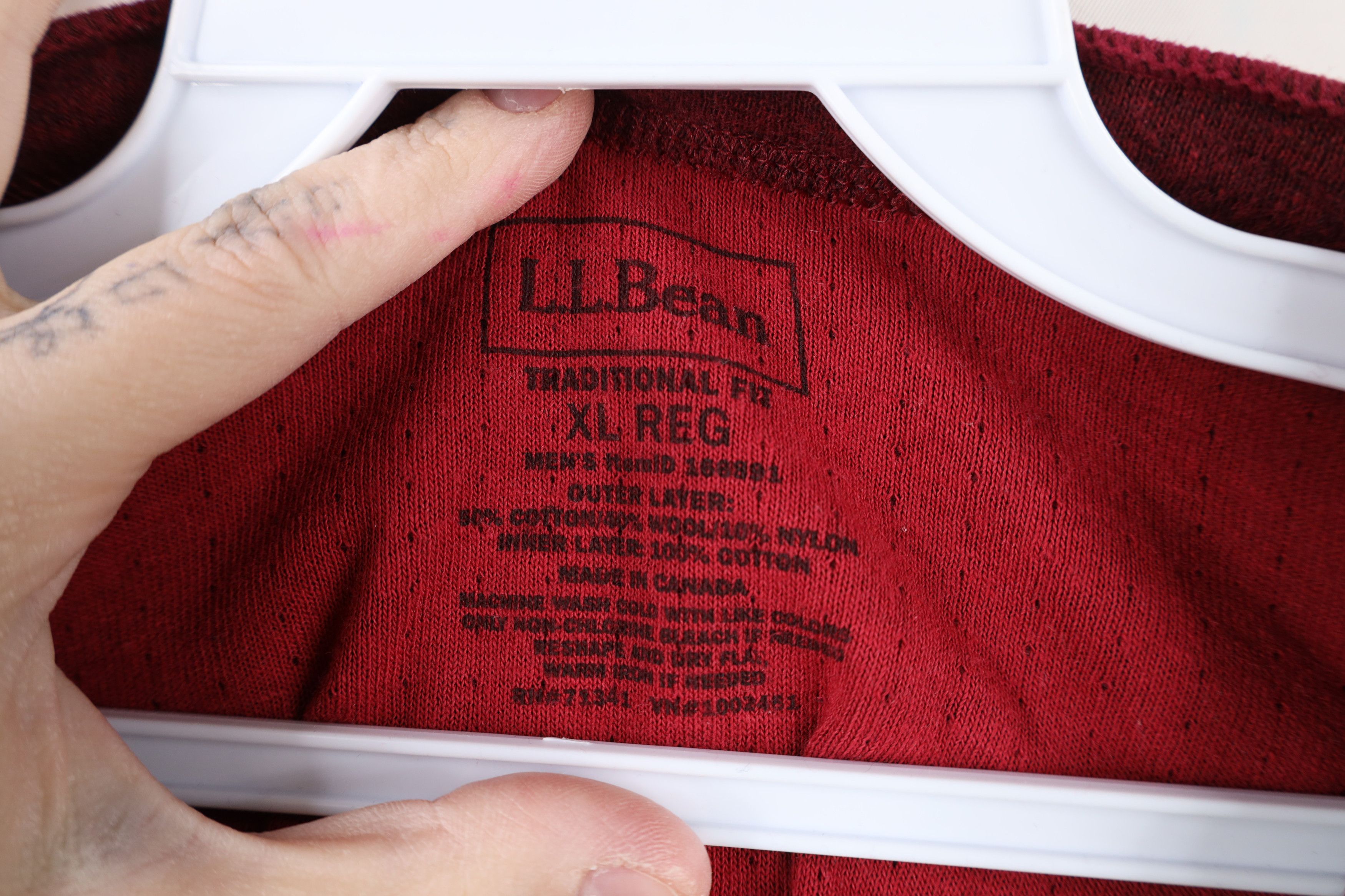 L.L. Bean × Vintage Vintage LL Bean Wool Blend Thermal Knit Henley T-Shirt Red Size US XL / EU 56 / 4 - 5 Thumbnail