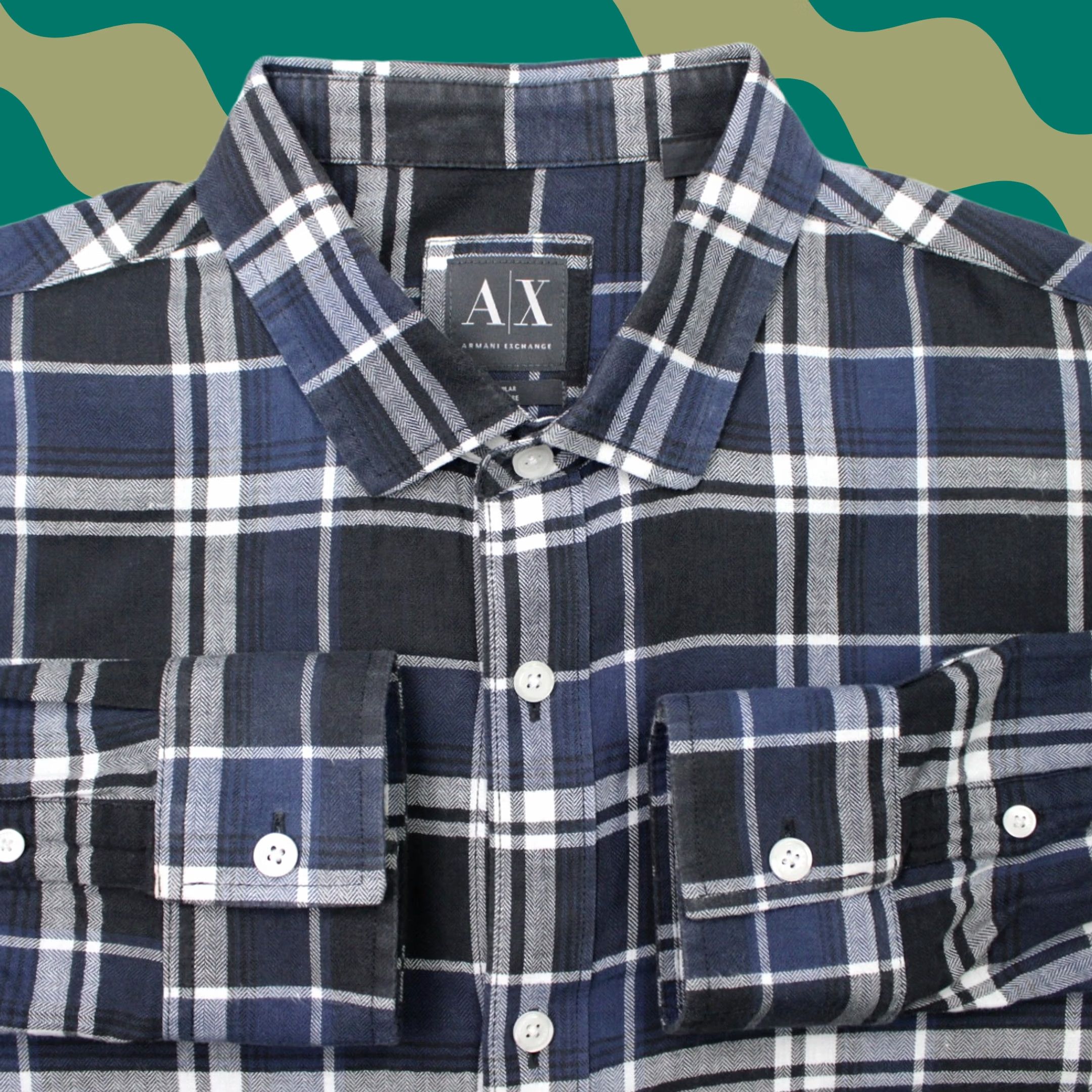 Armani Exchange A/X Armani Exchange Shirt Mens Large Blue/Gray Plaid Regular Fit Cotton L/S Size US L / EU 52-54 / 3 - 1 Thumbnail