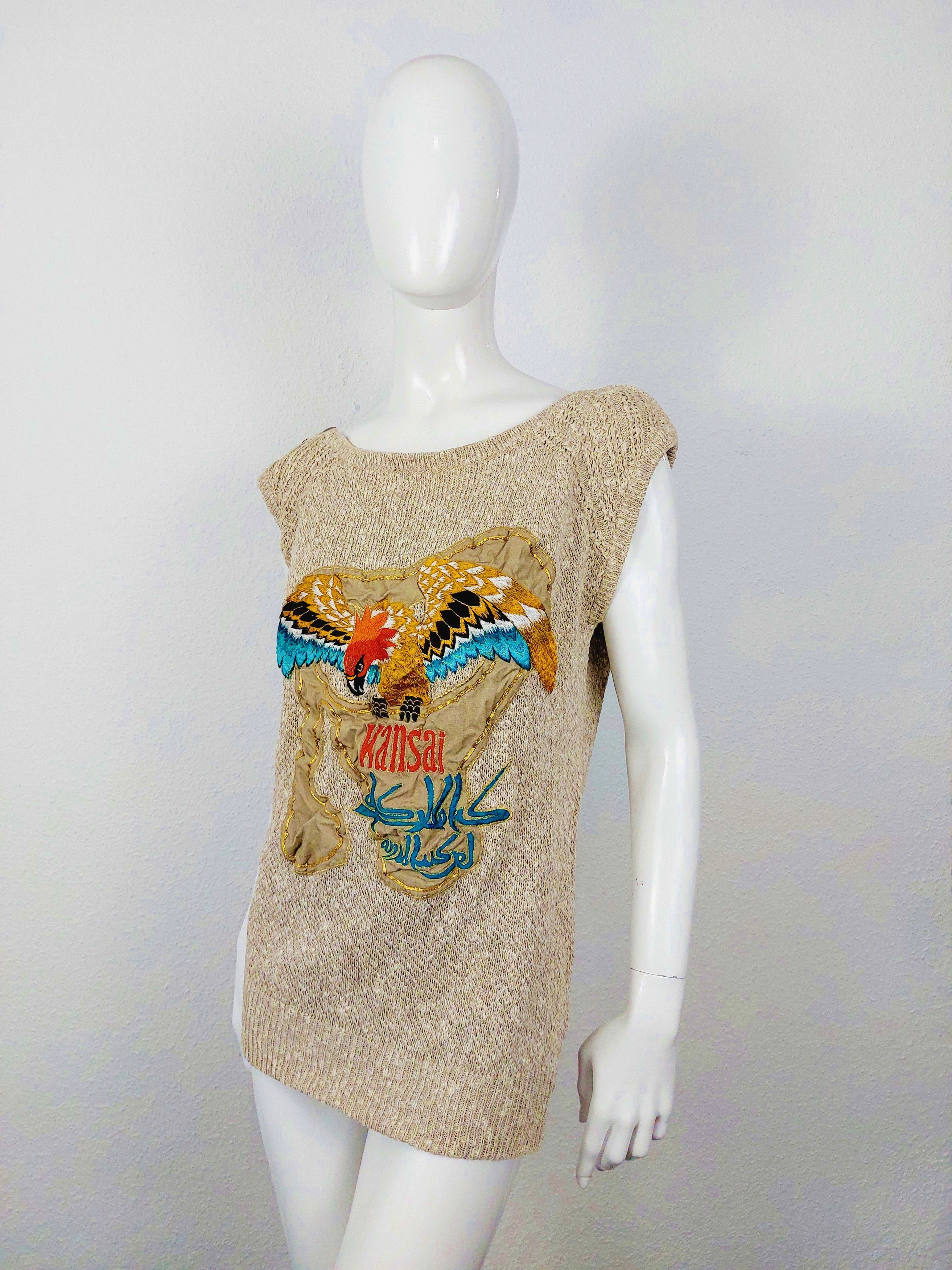 Kansai Yamamoto Japan Applique Parrot Bird Tunic Vest