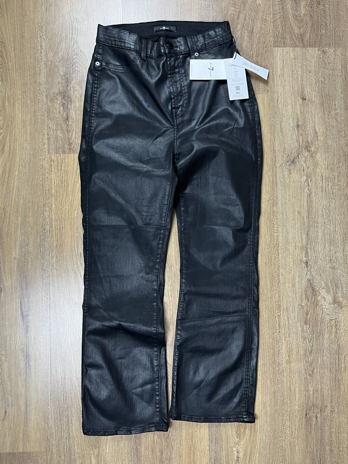 7 For All Mankind ➕7 for all mankind coated waxed black jeans shiny y2k Size 30" / US 8 / IT 44 - 1 Thumbnail