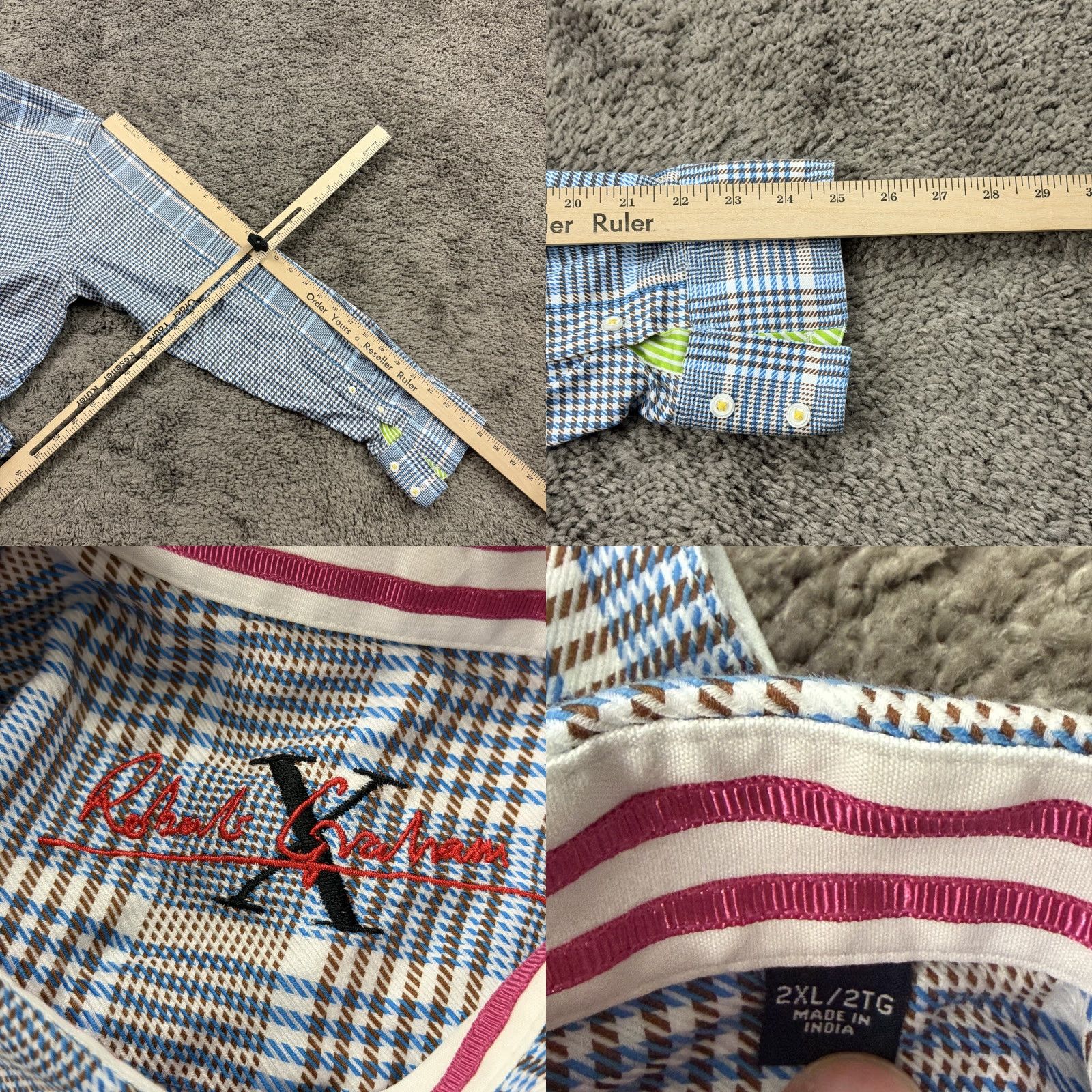 Robert Graham Robert Graham Shirt Mens 2XL Blue Glen Plaid Houndstooth Flip Cuff Long Sleeve Button-Up Casual Party/Cocktail Mens Size US XXL / EU 58 / 5 - 9 Thumbnail