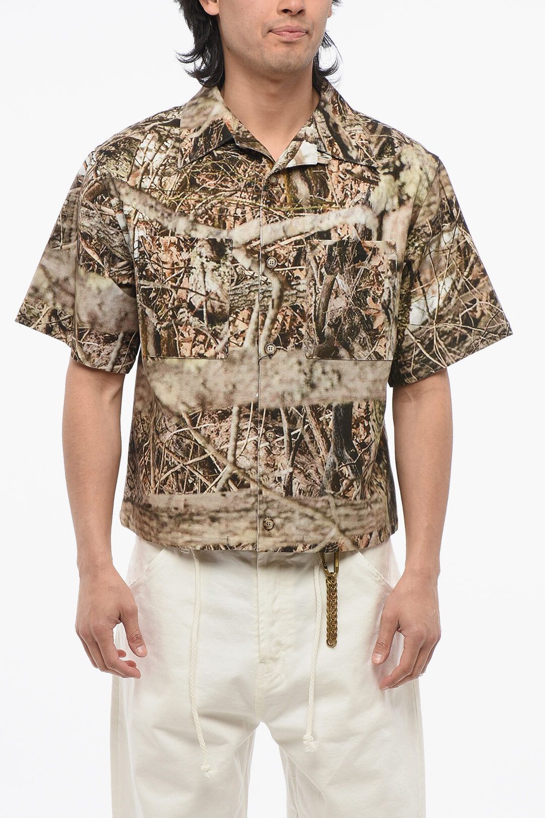 og1mm0725 Cotton Camouflage Bowling Shirt in Brown