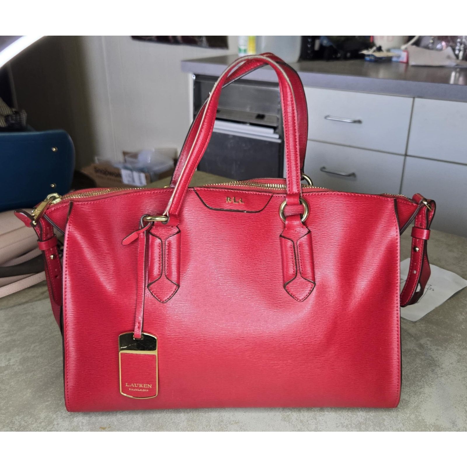 Ralph Lauren red leather handbag excellent condition