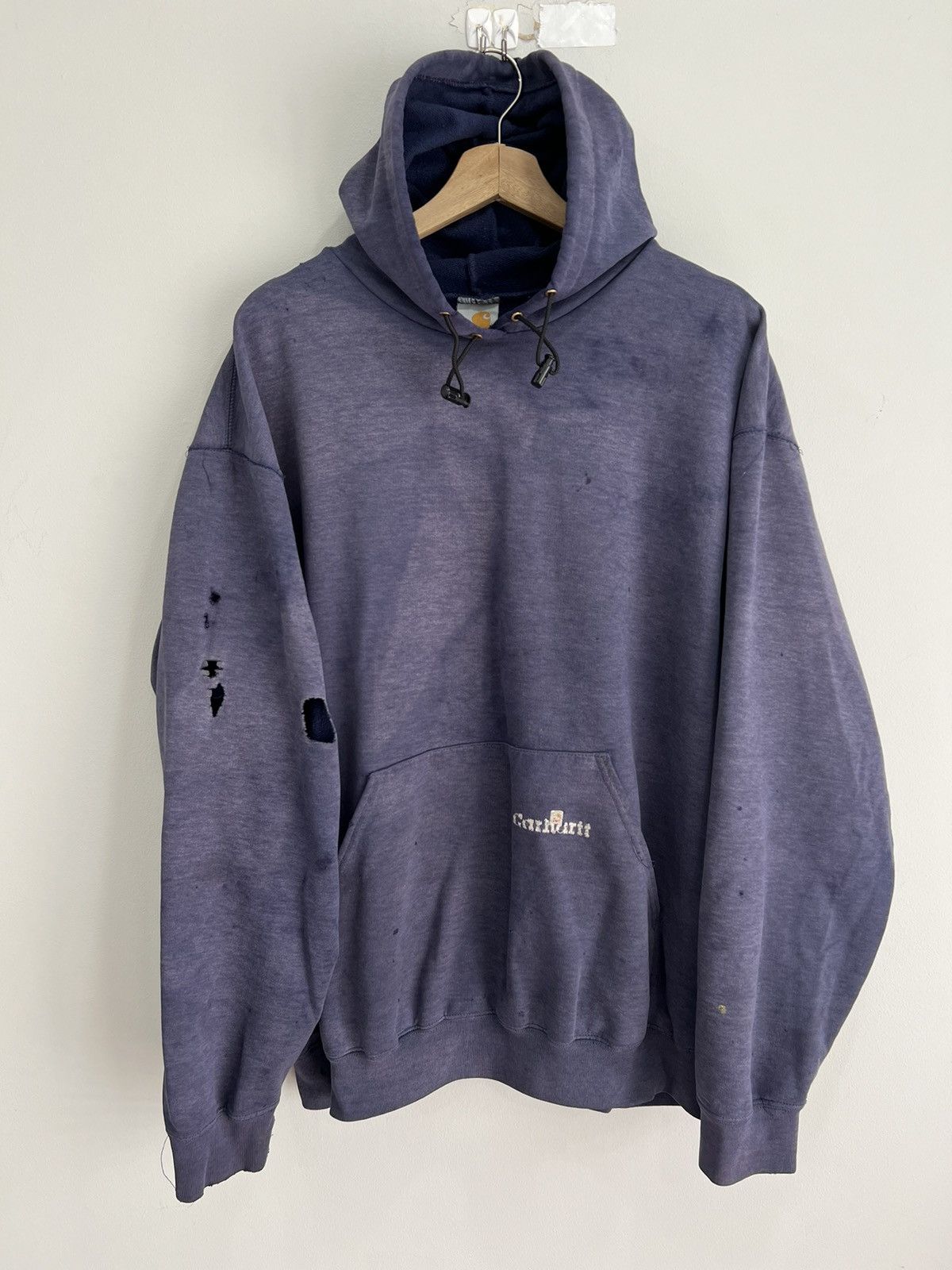 Vintage Carhartt Thrashed Sun Faded Hoodie Sweater detroit