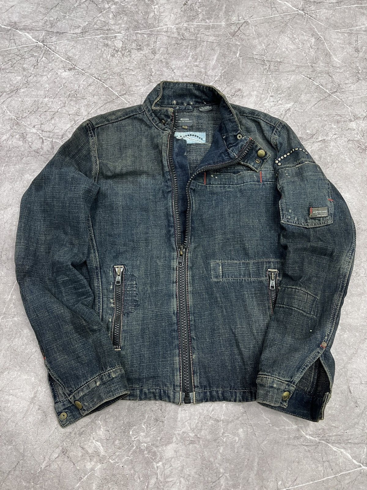 G-Star × Japanese Brand RACING MOTO DISTRESSED DENIM G STAR RAW Y2K JACKET Size US M / EU 48-50 / 2 - 1 Thumbnail