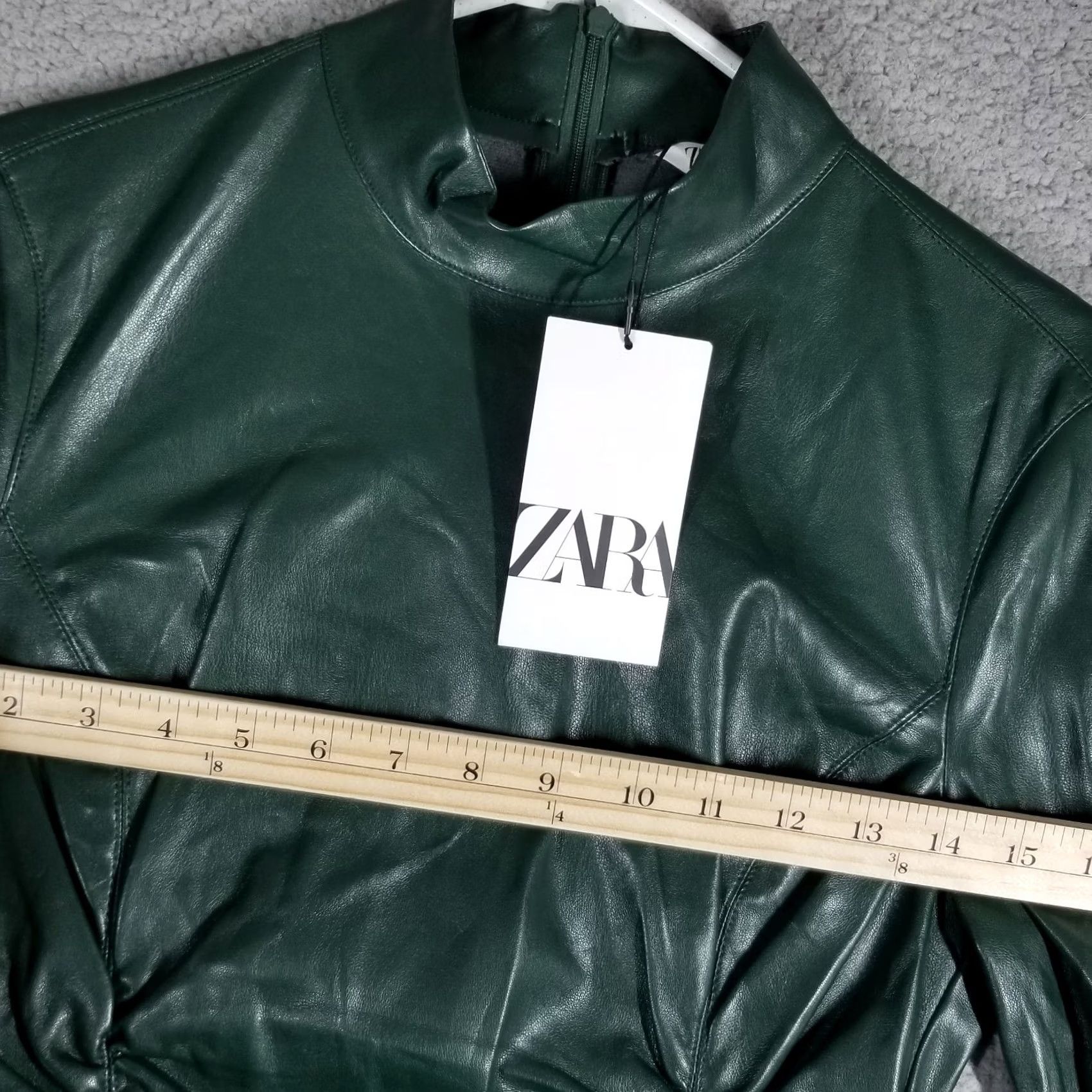 Zara Zara Women’s Faux Leather Draped Mini Dress Green Size Small Long Sleeve Party Dress Size S / US 4 / IT 40 - 5 Thumbnail