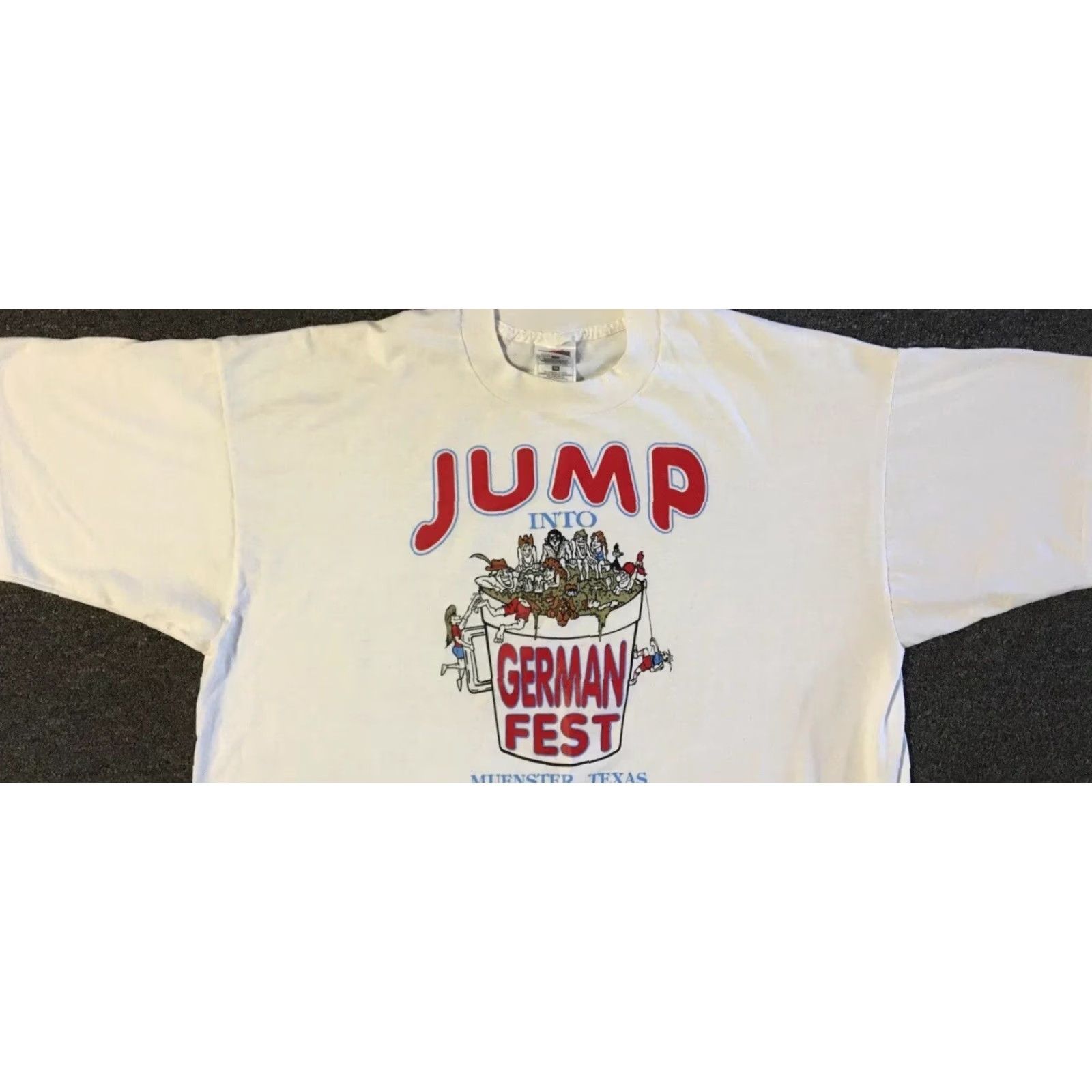 Vintage VINTAGE 90s Texas German Fest Shirt XL White Bar Drinking Grunge Biker Muenster USA Rock Punk Hard to read rules? Size US XL / EU 56 / 4 - 7 Thumbnail