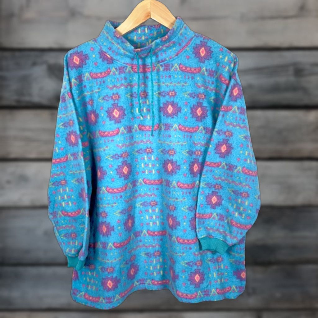 Vintage VINTAGE Eve Aztec Pattern Fleece Jacket Womens 3X Light Blue Geometric Southwestern Size XXL / US 16-18 / IT 52-54 - 1 Thumbnail