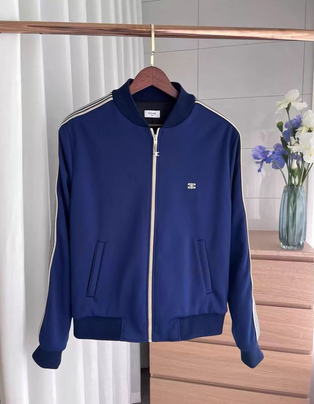 Celine Blue Striped Zip-Up er Jacket Size L Size US L / EU 52-54 / 3 - 1 Thumbnail