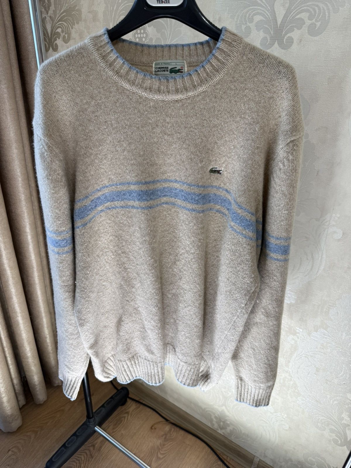 Lacoste VINTAGE LACOSTE BEIGE SWEATER WITH BLUE STRIPES SIZE L Size US L / EU 52-54 / 3 - 1 Thumbnail